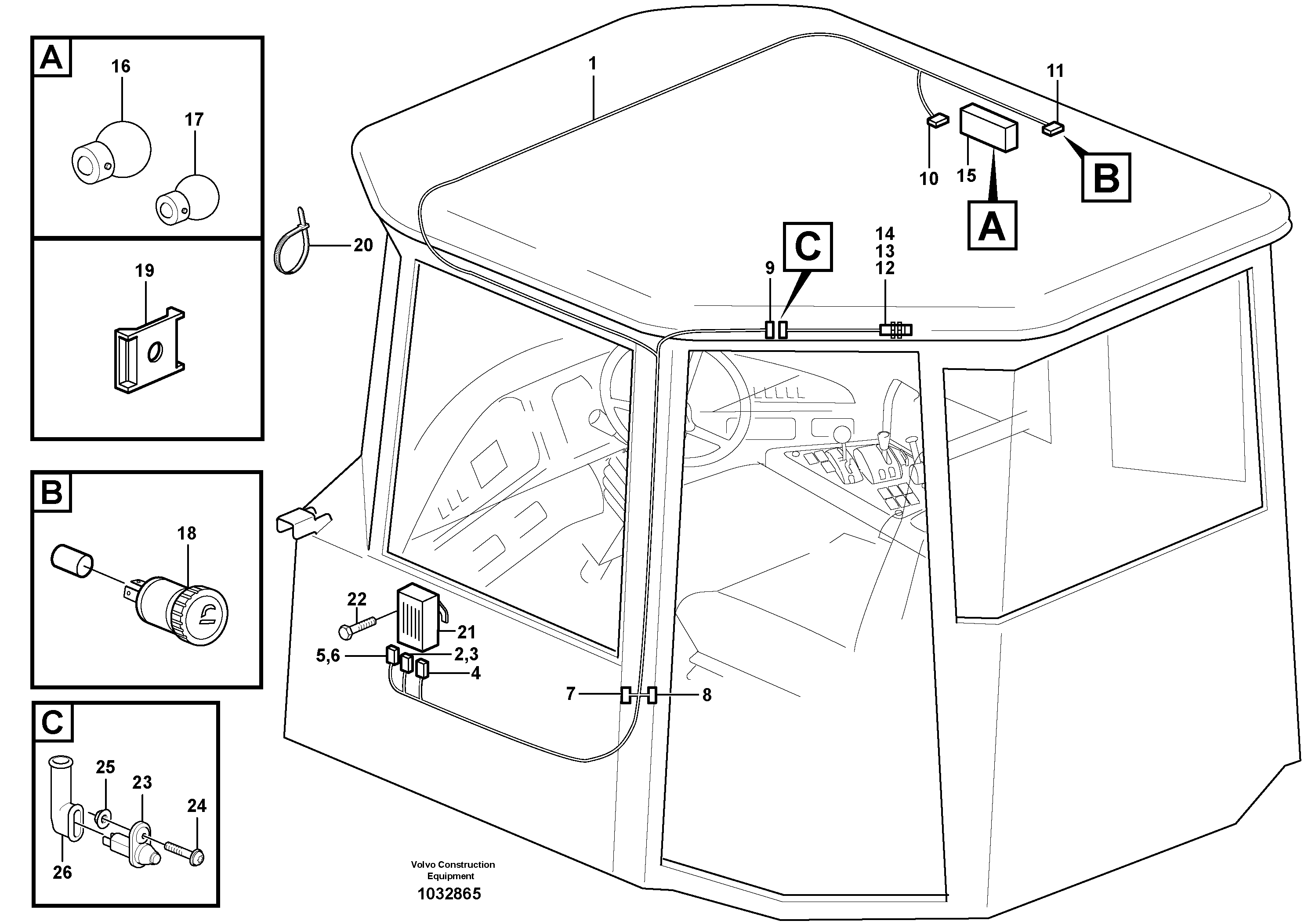 Схема запчастей Volvo A30D - 9790 Cable harnesses, cab A30D S/N 12001 - S/N 73000 - BRA
