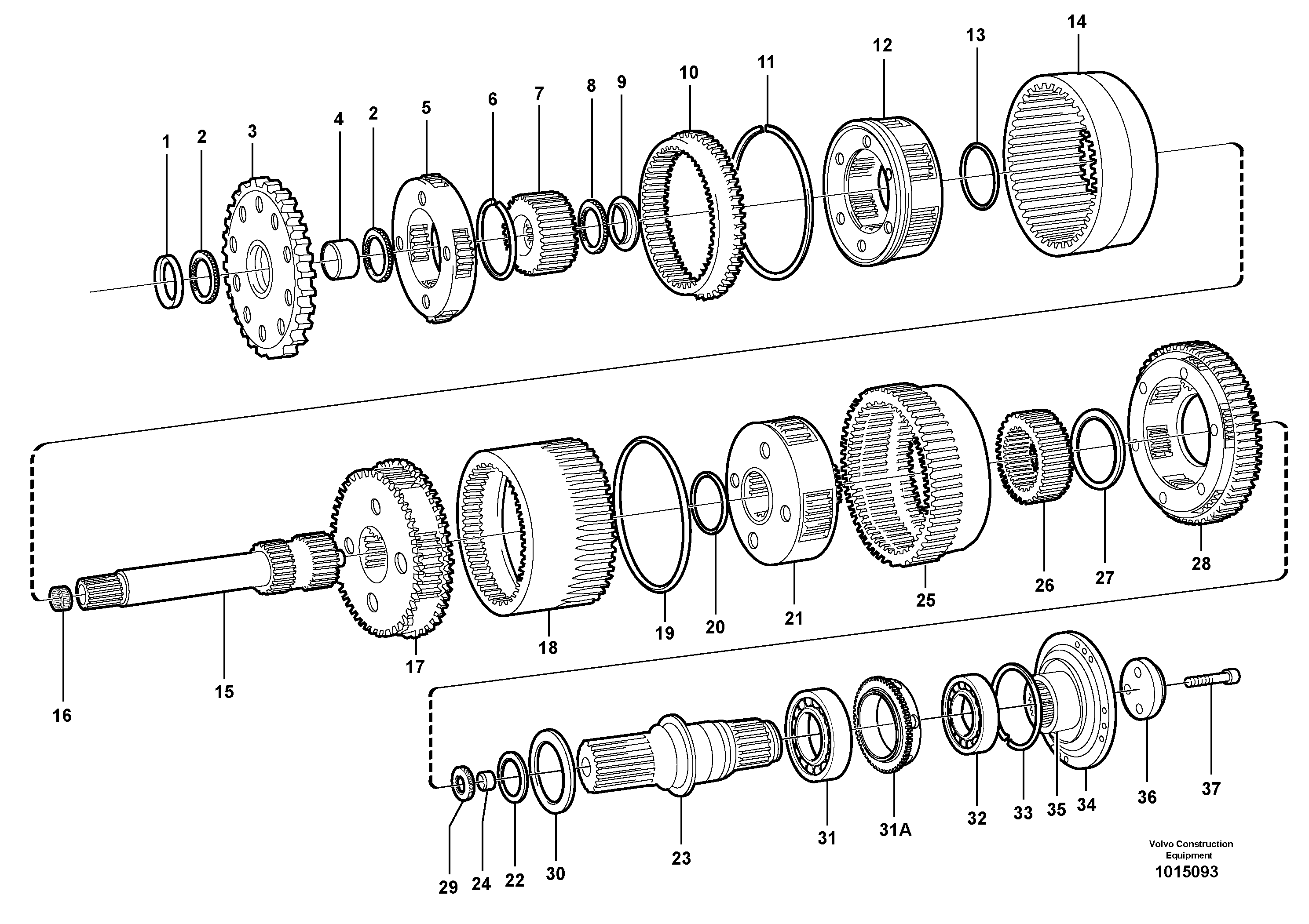 Схема запчастей Volvo A30D - 105715 Planetary gears and shafts A30D S/N 12001 - S/N 73000 - BRA