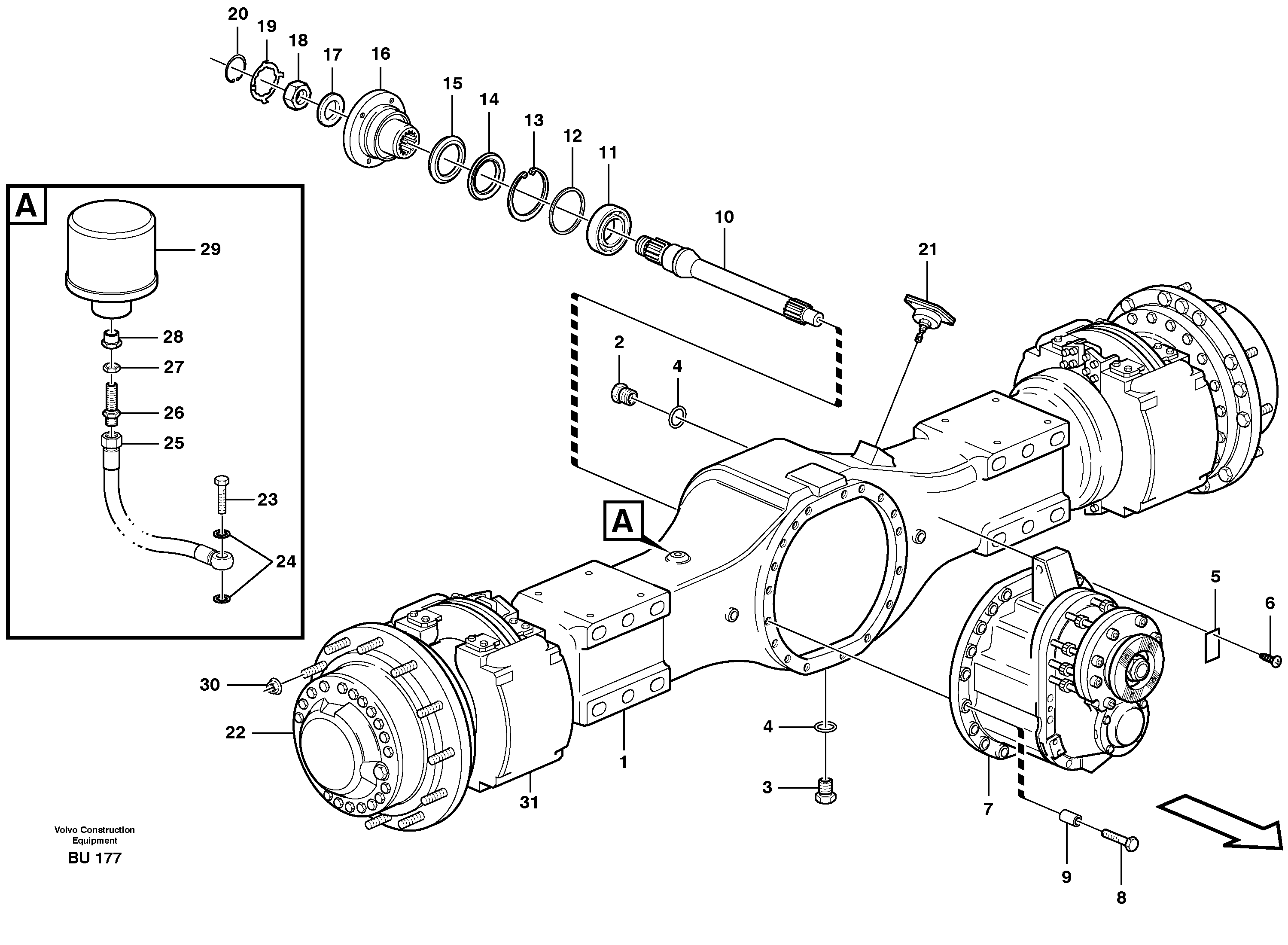 Схема запчастей Volvo A30D - 192 Planetary axle 1, load unit A30D S/N 12001 - S/N 73000 - BRA