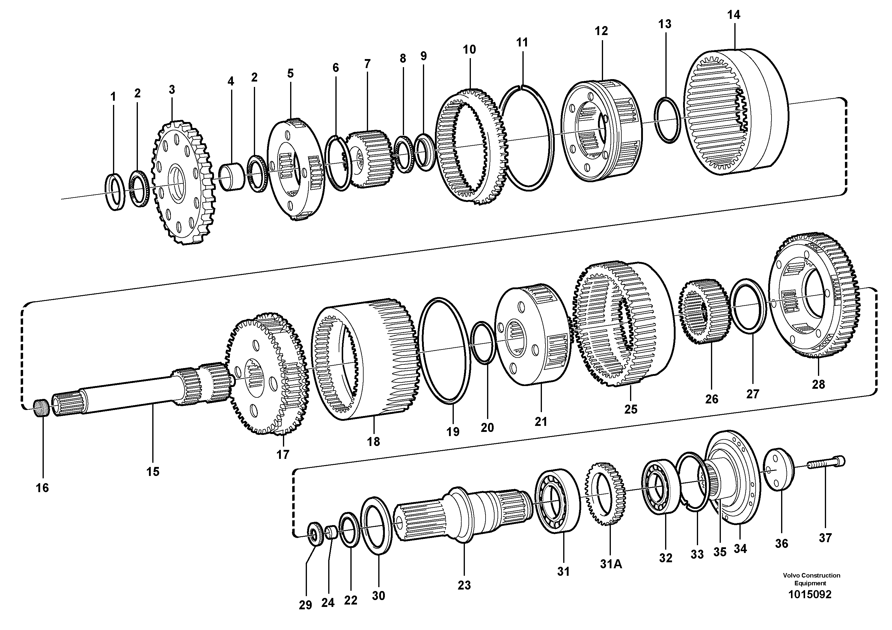 Схема запчастей Volvo A30D - 100614 Planetary gears and shafts A30D S/N -11999, - 60093 USA S/N-72999 BRAZIL