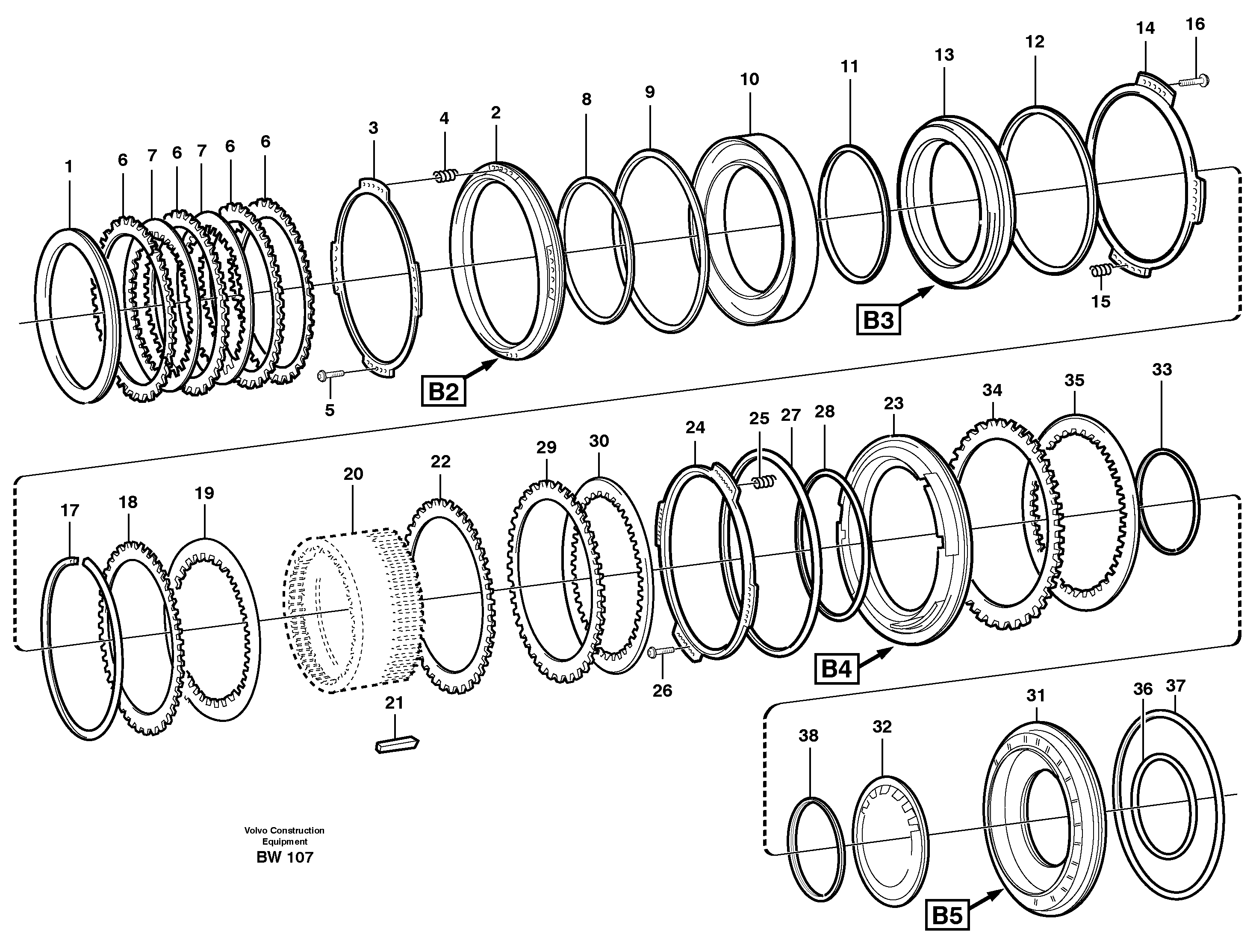 Схема запчастей Volvo A30D - 61184 Brakes, rear A30D S/N -11999, - 60093 USA S/N-72999 BRAZIL