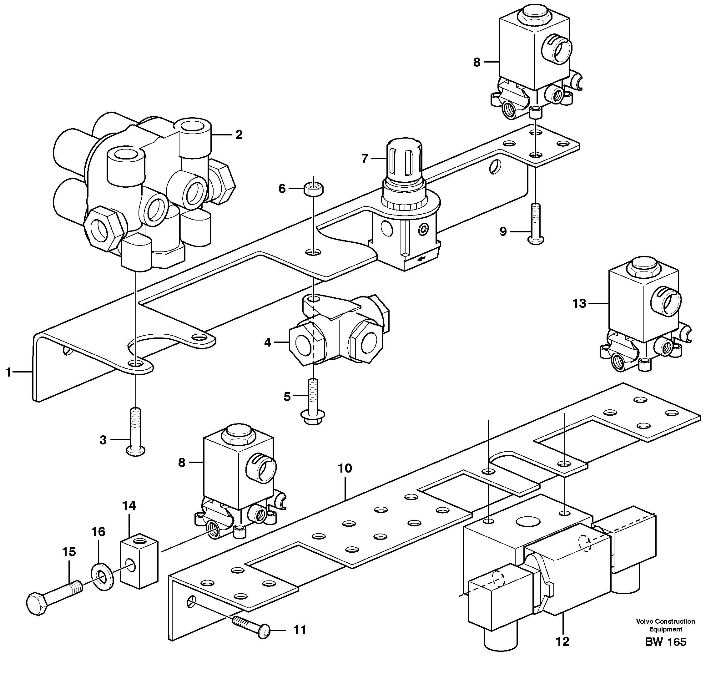 Схема запчастей Volvo A30D - 89860 Brake valves with fitting parts A30D S/N -11999, - 60093 USA S/N-72999 BRAZIL