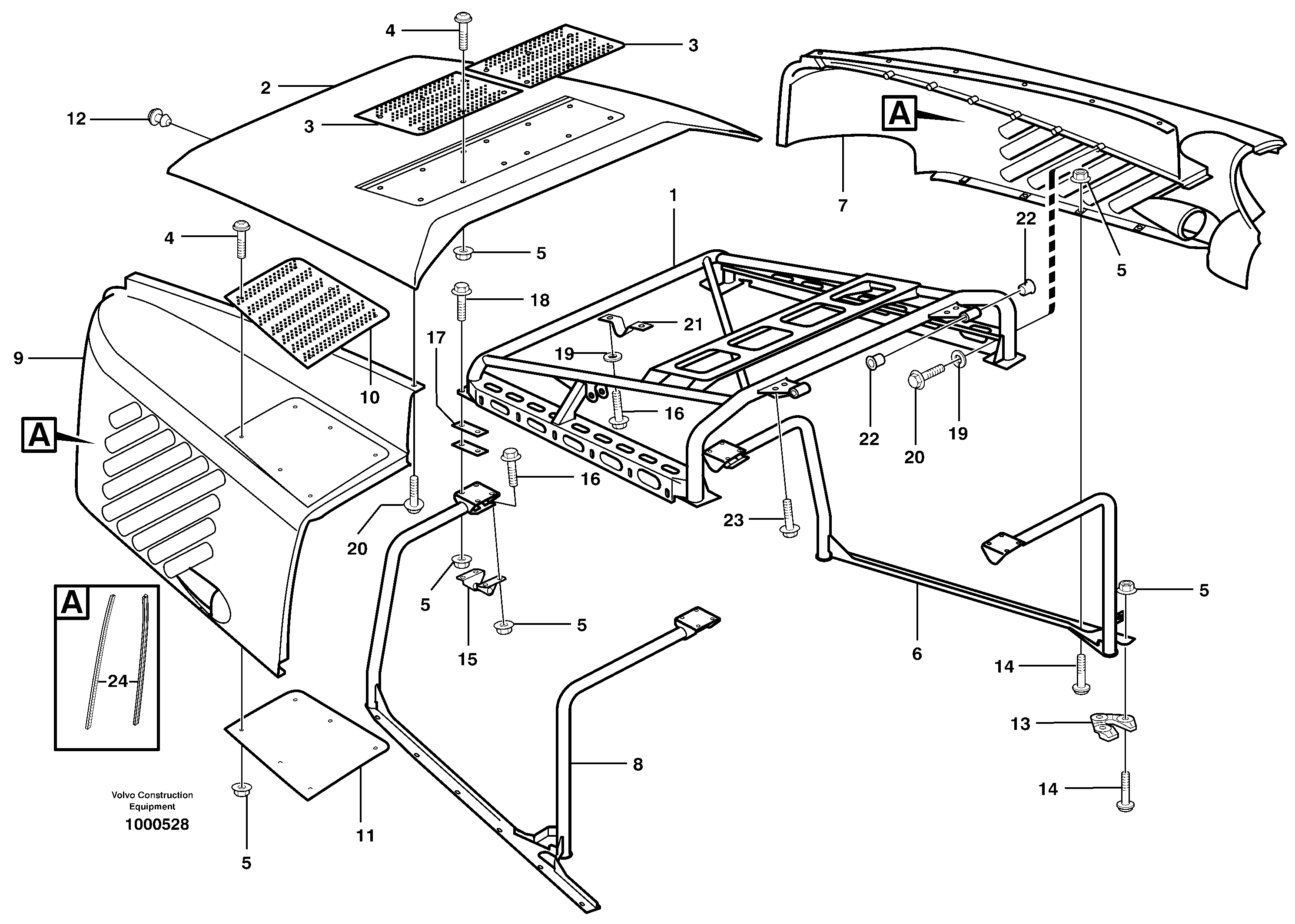 Схема запчастей Volvo A30D - 35254 Engine hood A30D S/N -11999, - 60093 USA S/N-72999 BRAZIL