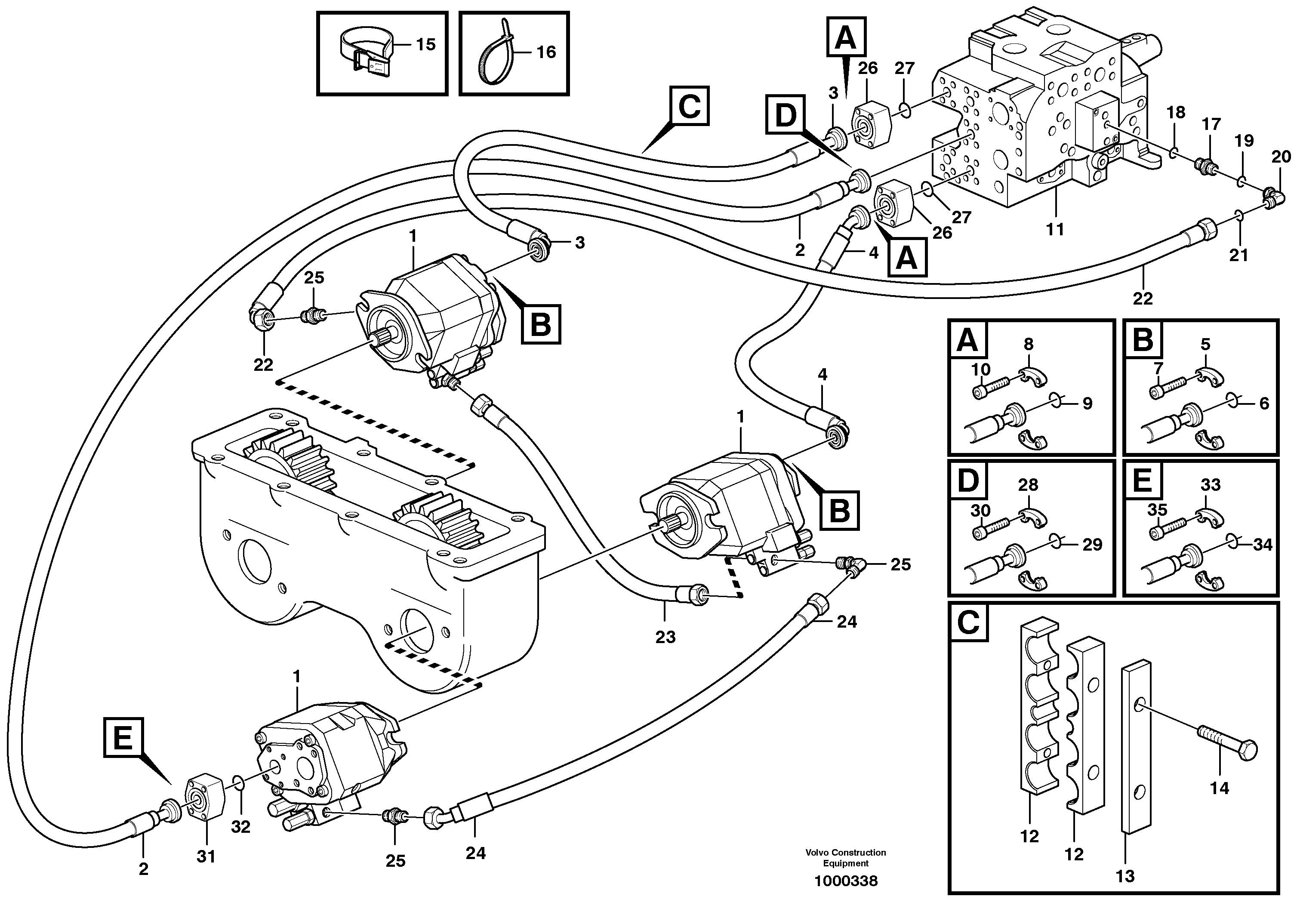 Схема запчастей Volvo A30D - 55595 Hydraulic system, motor unit A30D S/N -11999, - 60093 USA S/N-72999 BRAZIL