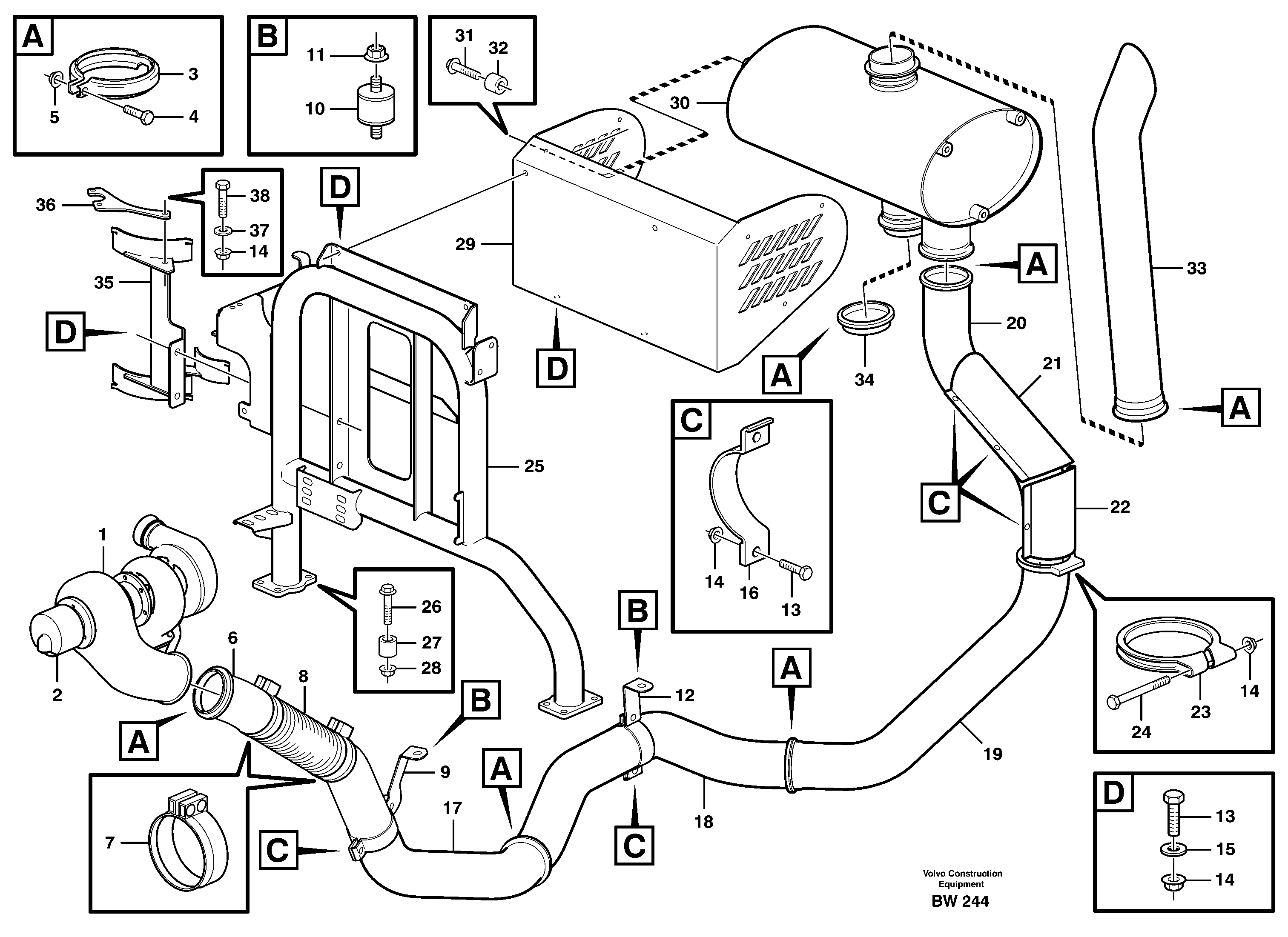 Схема запчастей Volvo A30D - 26204 Exhaust system, silencer A30D S/N -11999, - 60093 USA S/N-72999 BRAZIL