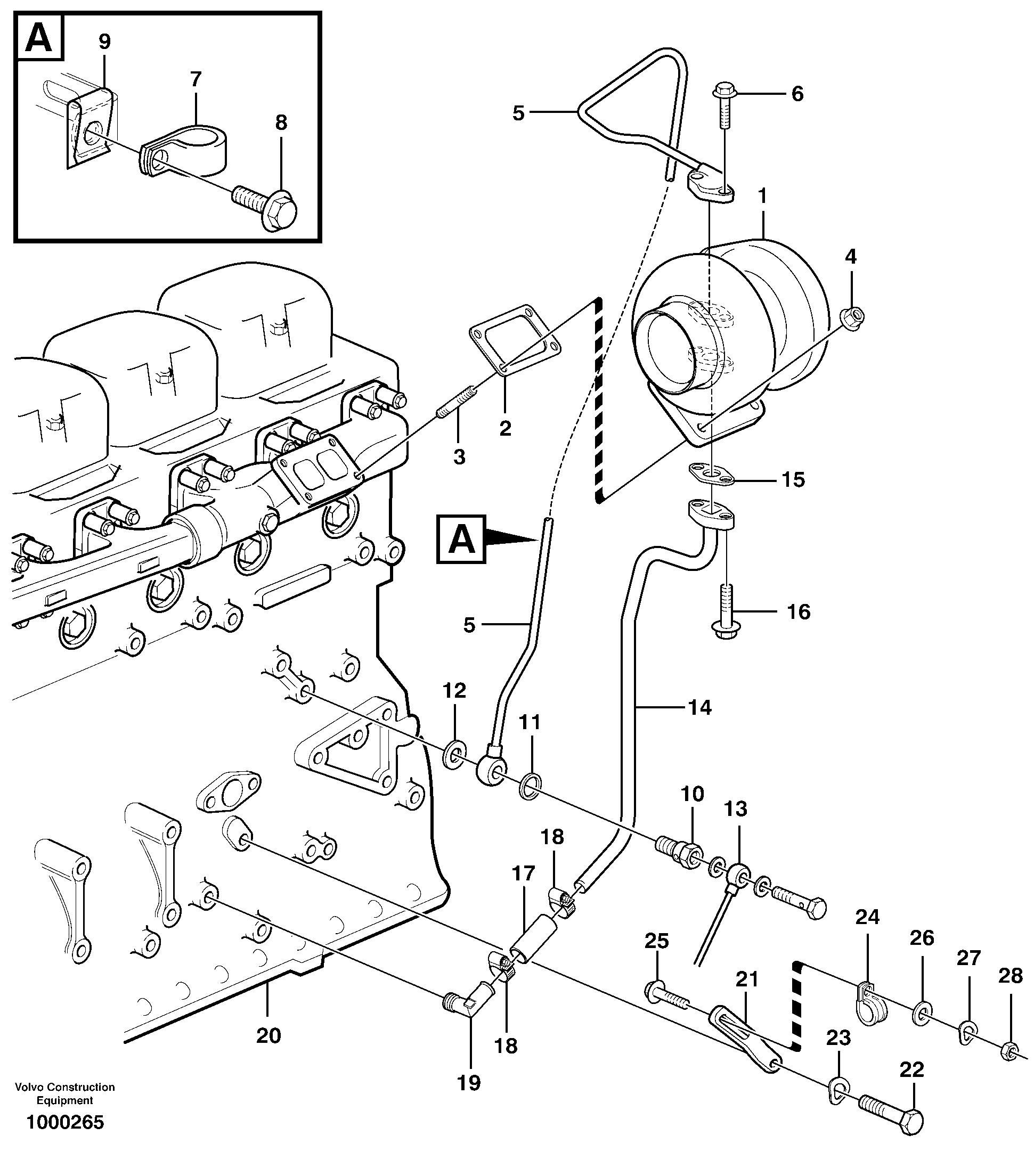 Схема запчастей Volvo A30D - 72776 Турбокомпрессор (турбина) с установочными деталями A30D S/N -11999, - 60093 USA S/N-72999 BRAZIL
