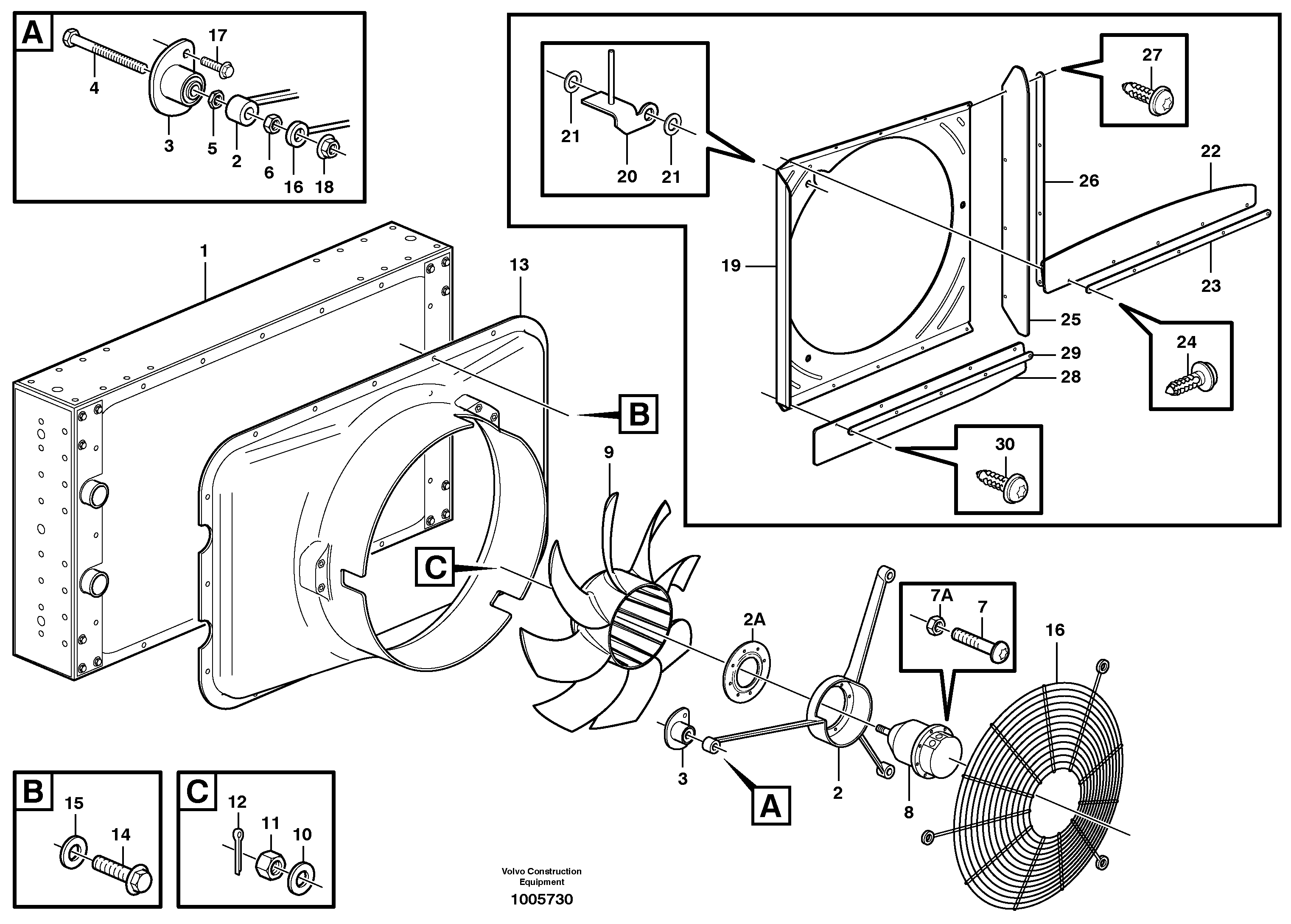 Схема запчастей Volvo A30D - 100201 Вентилятор и кожух A30D S/N -11999, - 60093 USA S/N-72999 BRAZIL