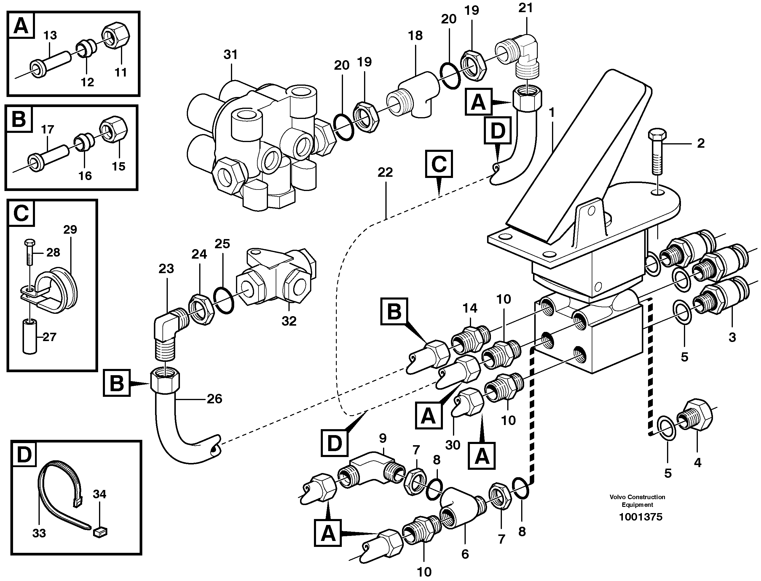 Схема запчастей Volvo A30D - 64020 Footbrake valve with mountings A30D S/N 12001 - S/N 73000 - BRA