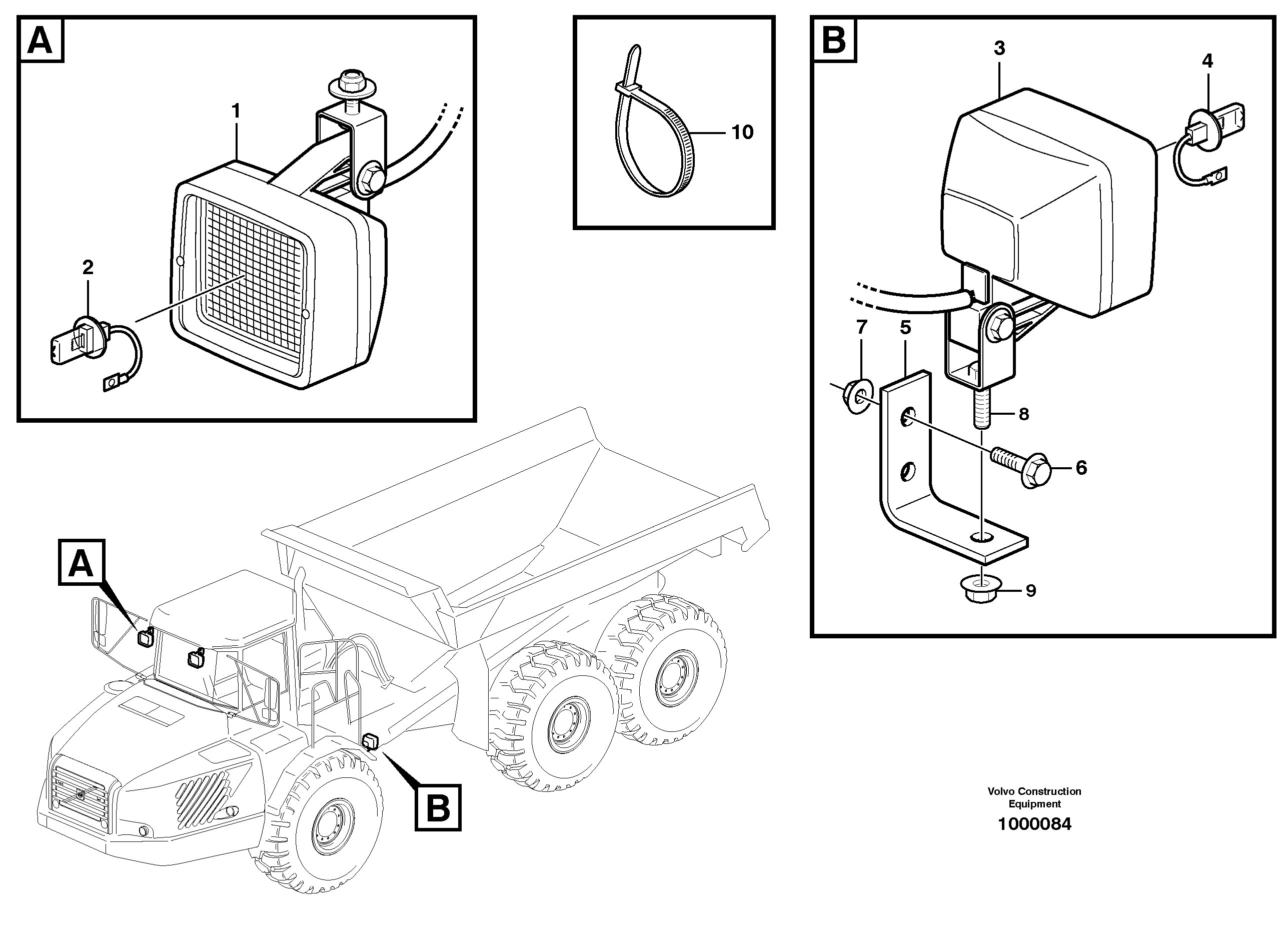 Схема запчастей Volvo A30D - 72495 Work lights A30D S/N -11999, - 60093 USA S/N-72999 BRAZIL