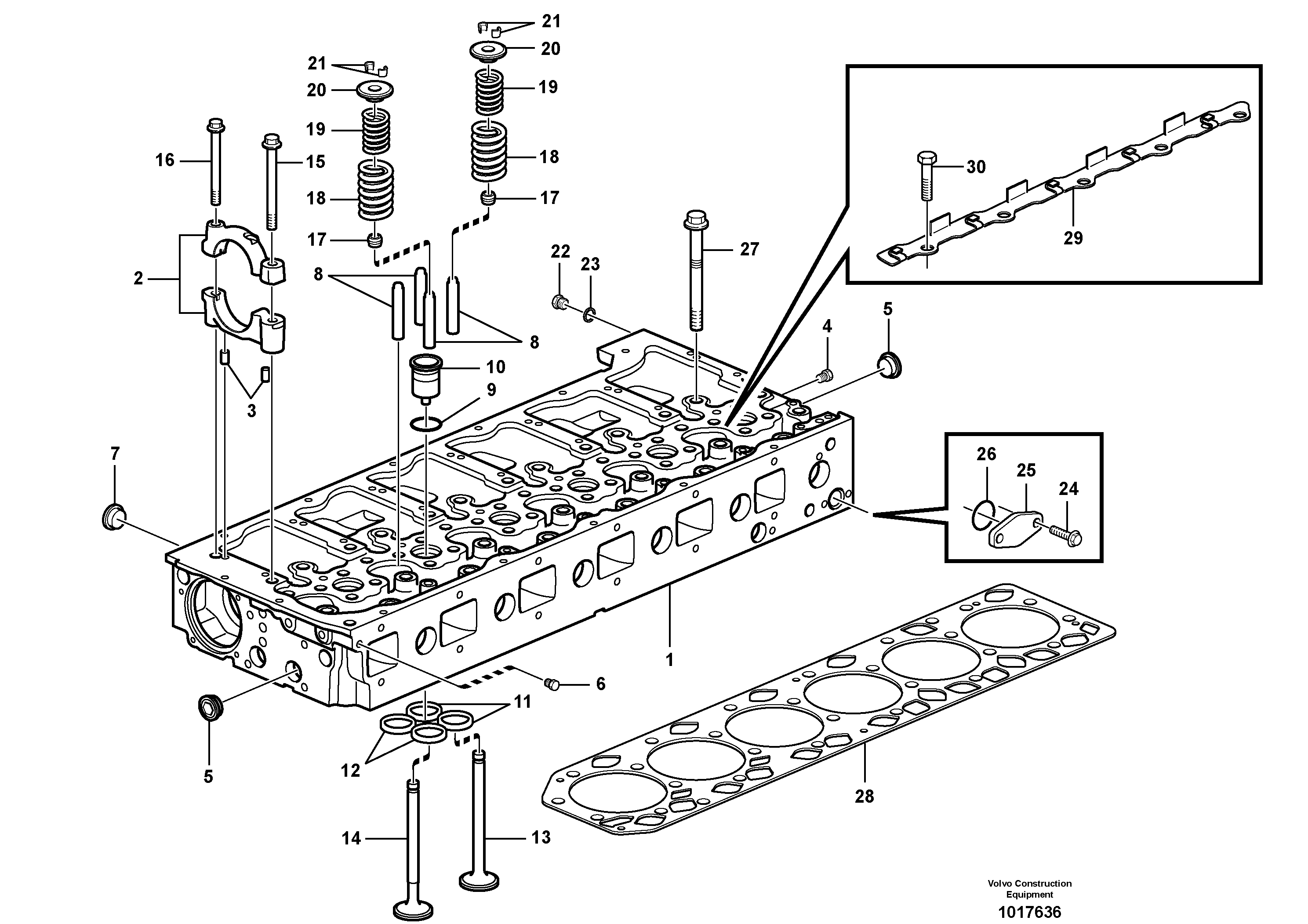 Схема запчастей Volvo A30D - 59557 Головка блока цилиндров A30D S/N 12001 - S/N 73000 - BRA