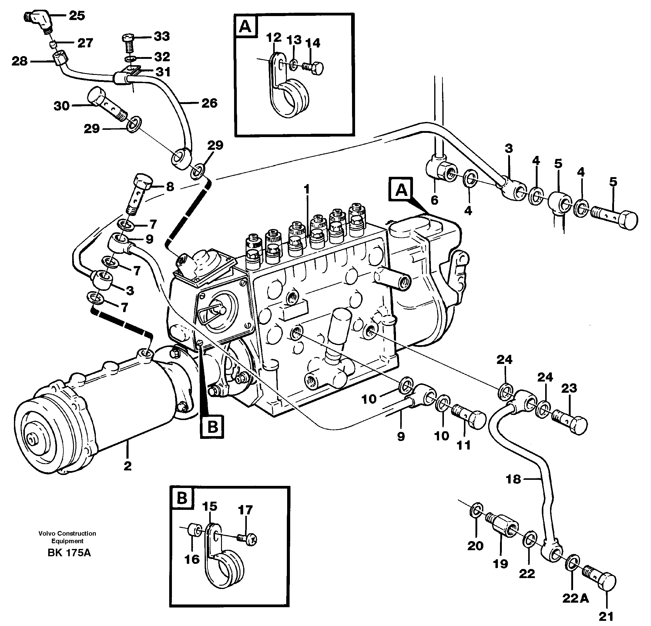 Схема запчастей Volvo A35C - 95991 Fuel injection pump, Oil pipes and vacuum hose A35C VOLVO BM VOLVO BM A35C SER NO - 4620