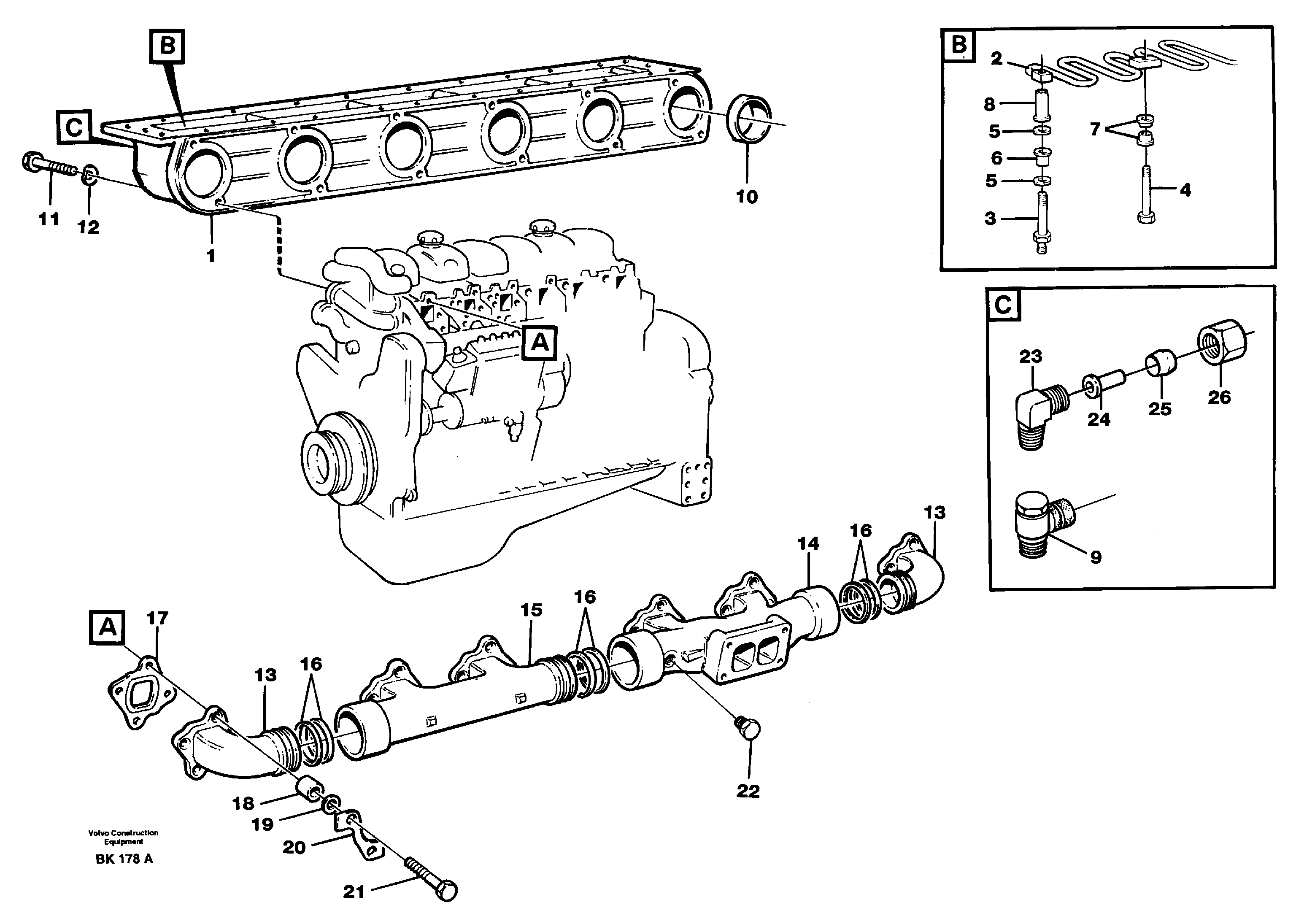 Схема запчастей Volvo A35C - 25110 Inlet manifold and exhaust manifold A35C VOLVO BM VOLVO BM A35C SER NO - 4620