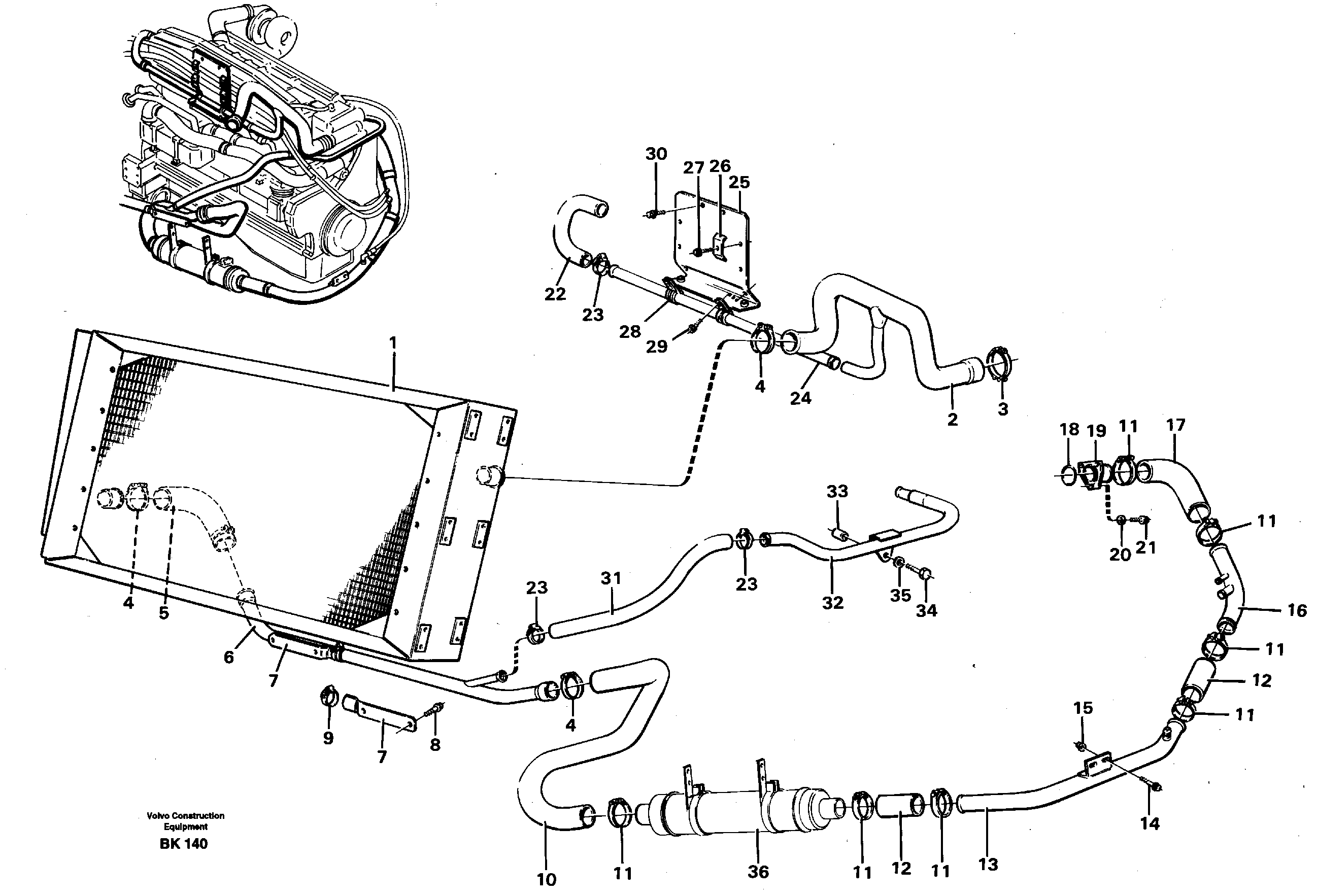 Схема запчастей Volvo A35C - 84241 Cooling system. Radiator and charge air cooler A35C VOLVO BM VOLVO BM A35C SER NO - 4620