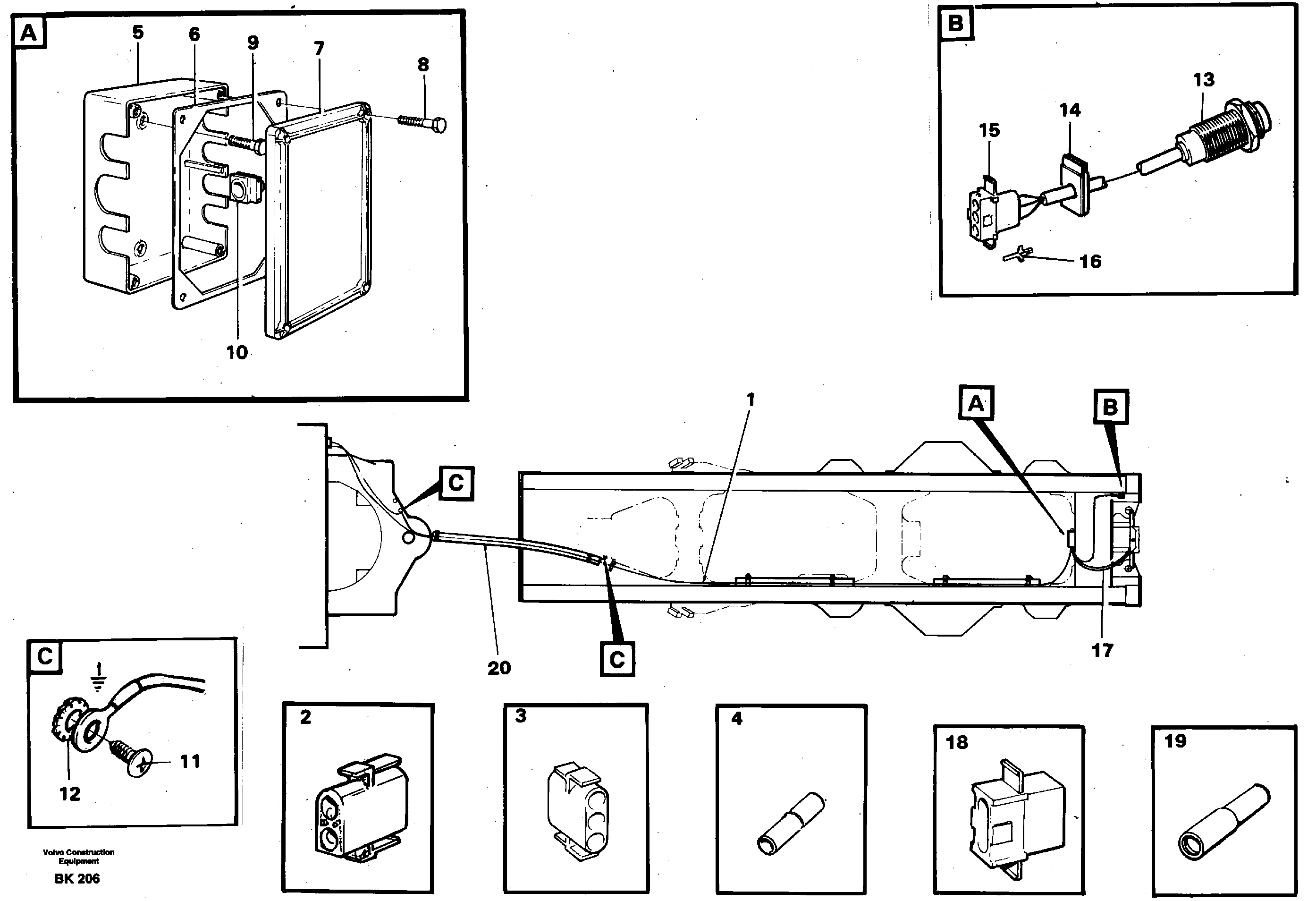 Схема запчастей Volvo A35C - 55533 Cable harnesses, rear A35C VOLVO BM VOLVO BM A35C SER NO - 4620