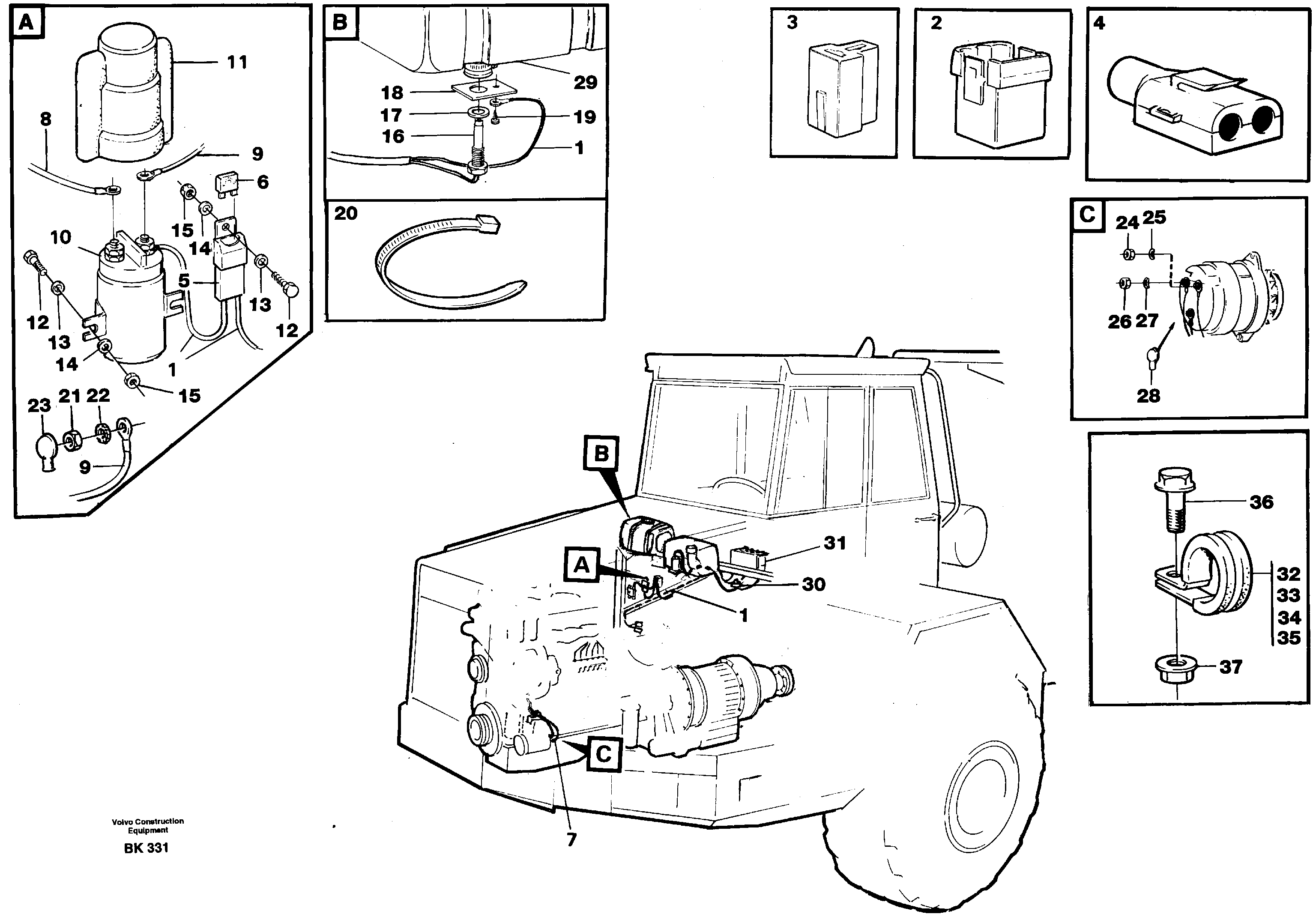 Схема запчастей Volvo A35C - 89736 Cable harnesses, front A35C VOLVO BM VOLVO BM A35C SER NO - 4620