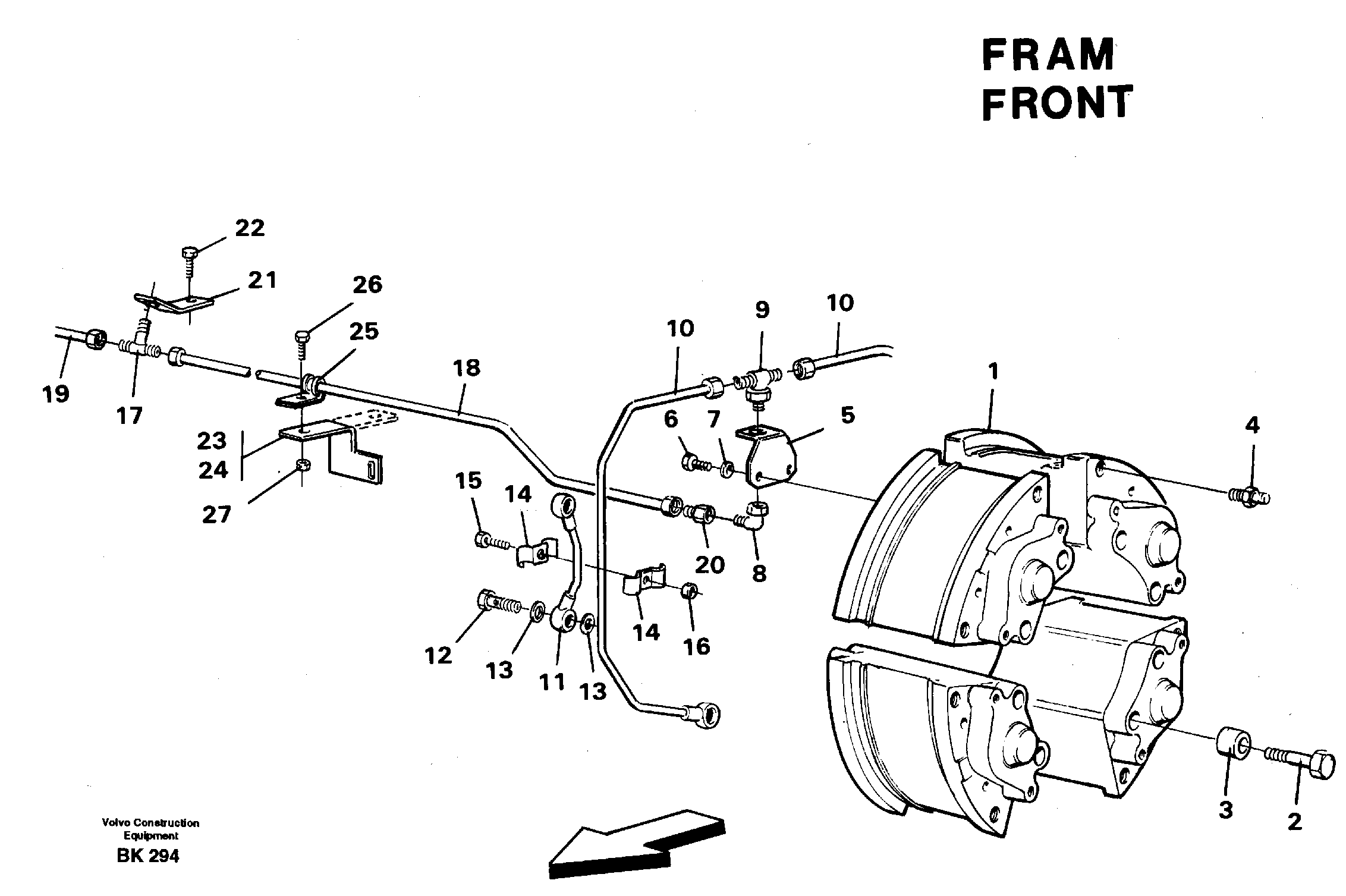 Схема запчастей Volvo A35C - 88784 Brake pipe with mounting parts. Motor unit A35C VOLVO BM VOLVO BM A35C SER NO - 4620