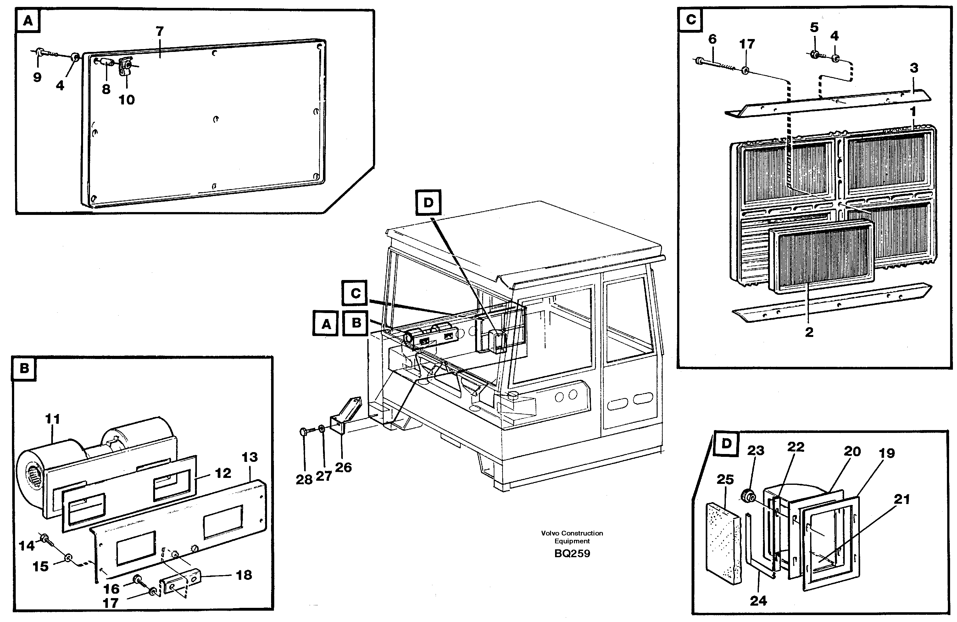 Схема запчастей Volvo A35C - 41264 Air distribution. Inlet and air return A35C SER NO 4621-, SER NO USA 60001-