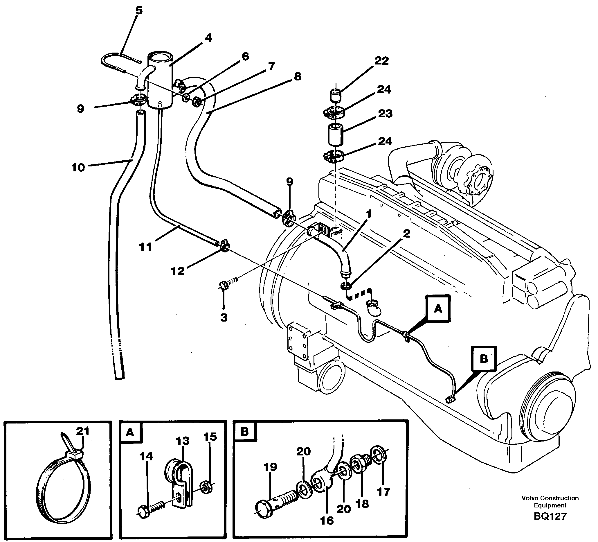 Схема запчастей Volvo A35C - 87162 Crankcase ventilation A35C SER NO 4621-, SER NO USA 60001-