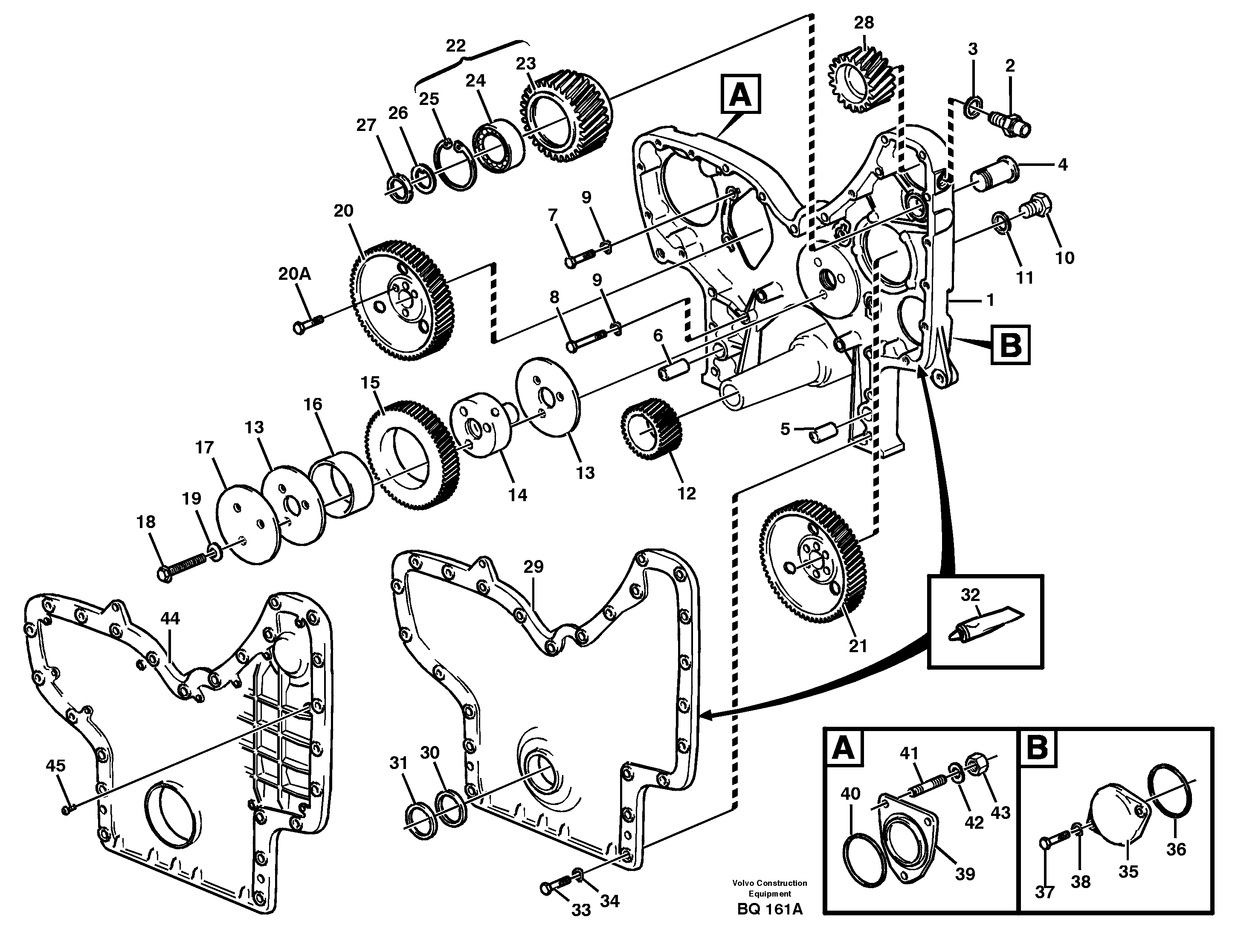 Схема запчастей Volvo A35C - 60966 Timing gear casing and gears A35C SER NO 4621-, SER NO USA 60001-