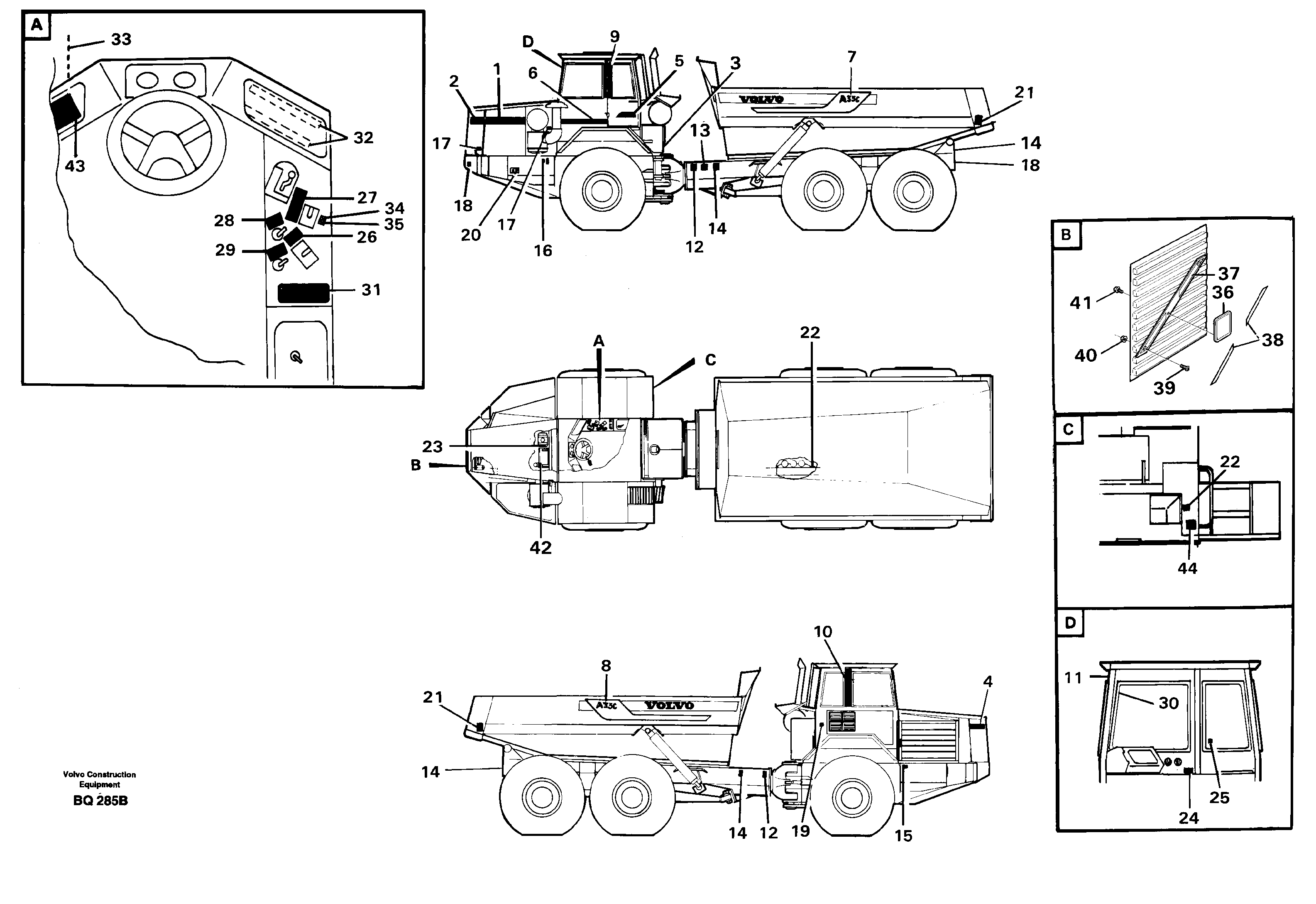 Схема запчастей Volvo A35C - 3529 Sign plates and decals A35C SER NO 4621-, SER NO USA 60001-