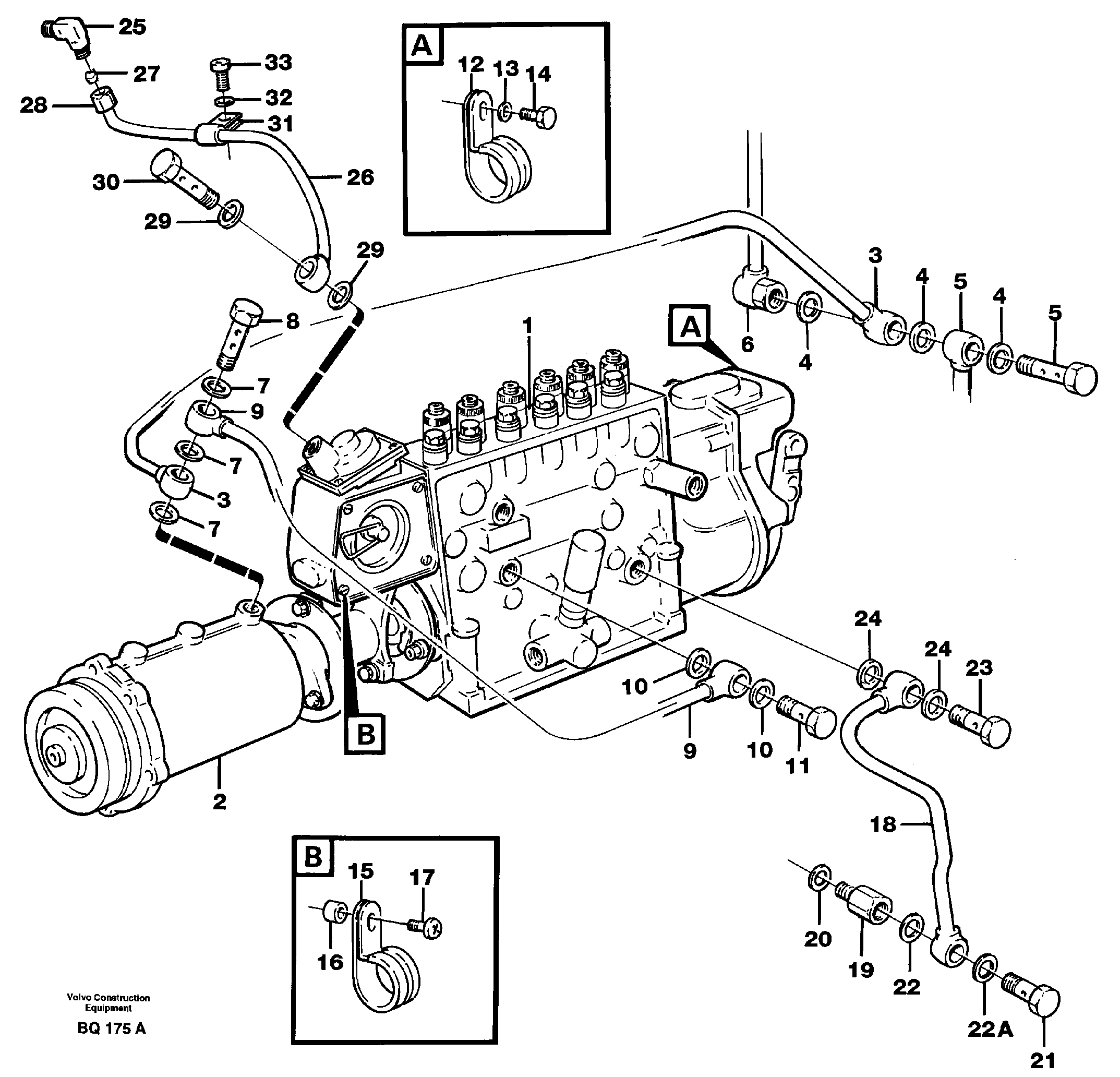 Схема запчастей Volvo A35C - 104658 Fuel injection pump, Oil pipes and vacuum hose A35C SER NO 4621-, SER NO USA 60001-