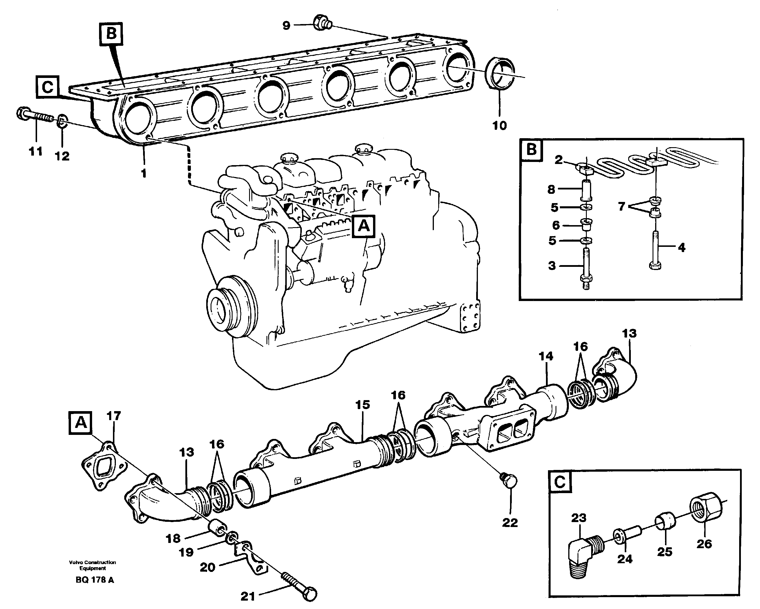 Схема запчастей Volvo A35C - 20794 Inlet manifold and exhaust manifold A35C SER NO 4621-, SER NO USA 60001-