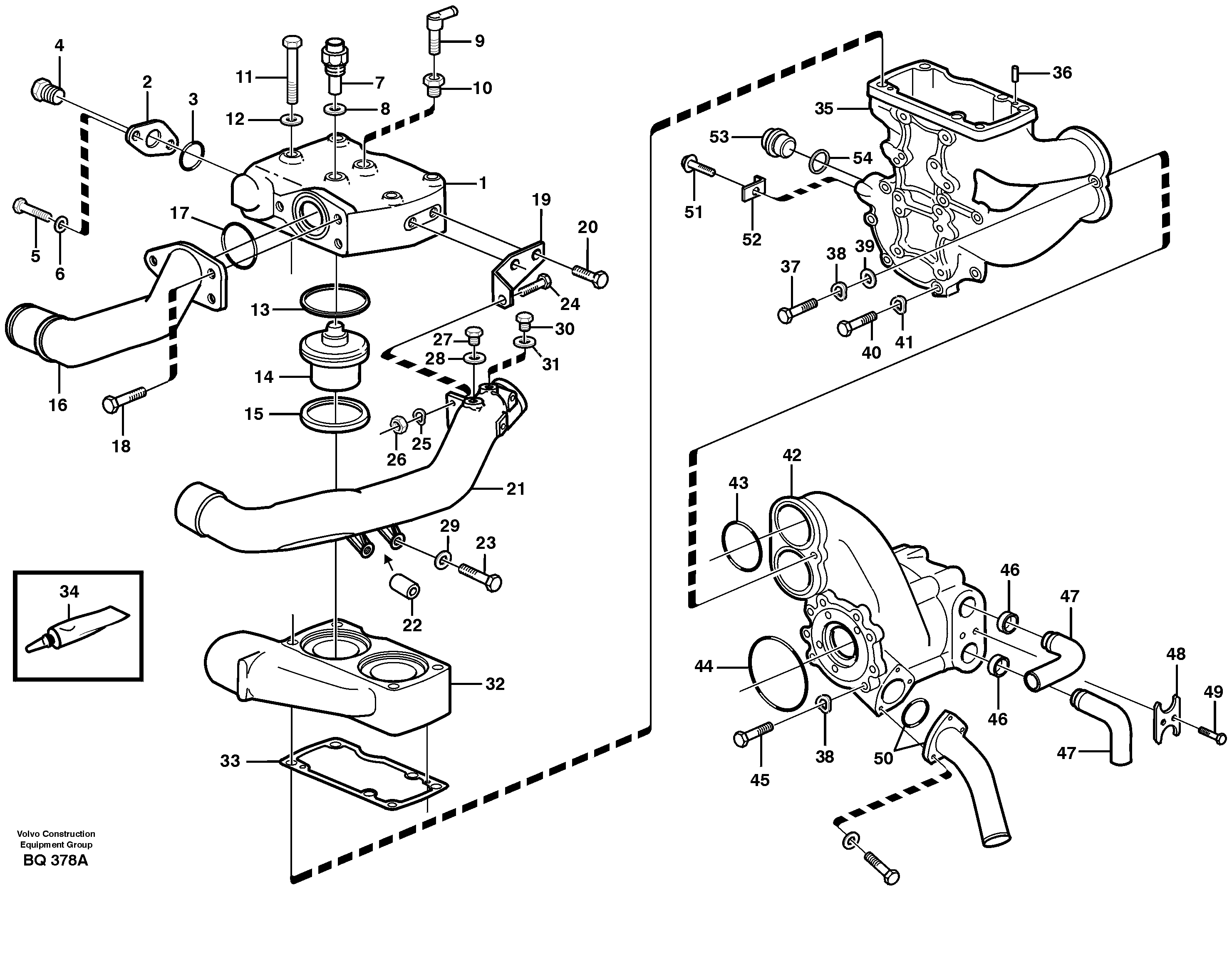 Схема запчастей Volvo A35C - 56590 Water pump and thermostat housing A35C SER NO 4621-, SER NO USA 60001-