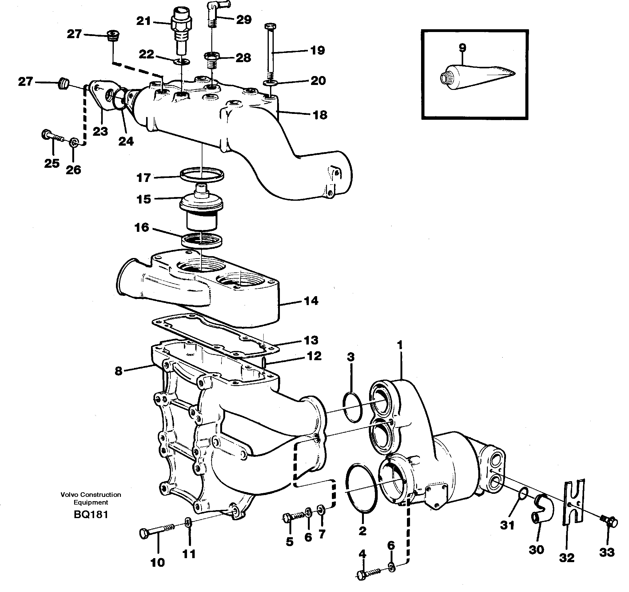 Схема запчастей Volvo A35C - 60971 Water pump and thermostat housing A35C SER NO 4621-, SER NO USA 60001-