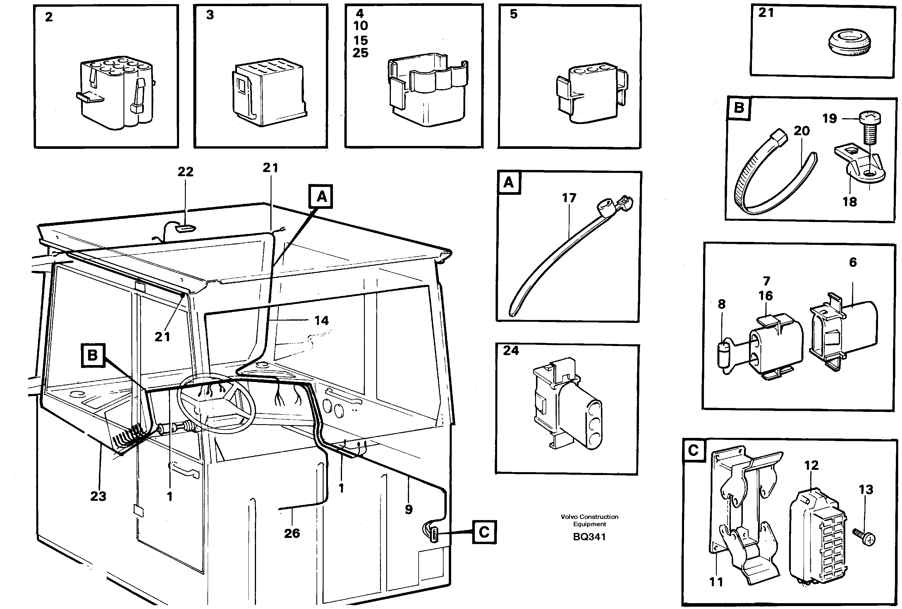 Схема запчастей Volvo A35C - 26799 Cable harnesses, cab A35C SER NO 4621-, SER NO USA 60001-