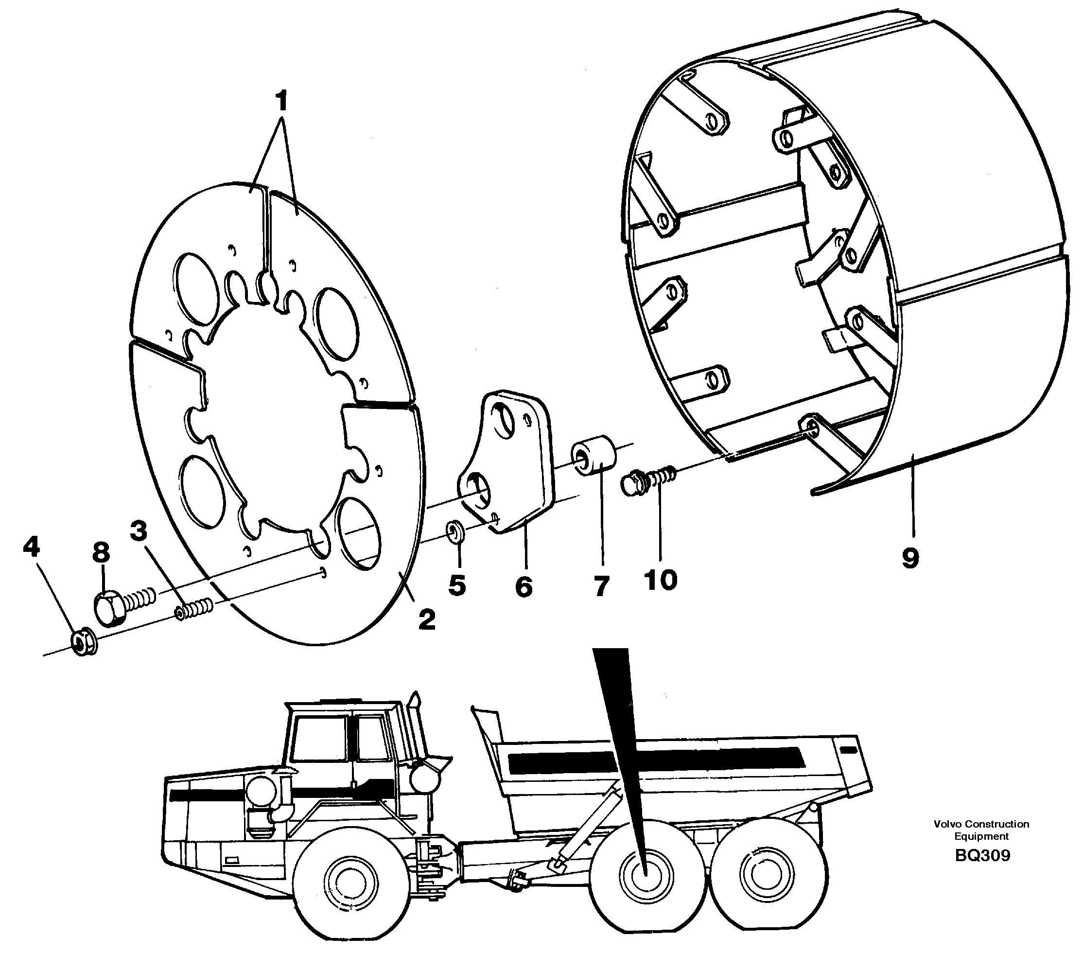 Схема запчастей Volvo A35C - 40082 Brake shield A35C SER NO 4621-, SER NO USA 60001-