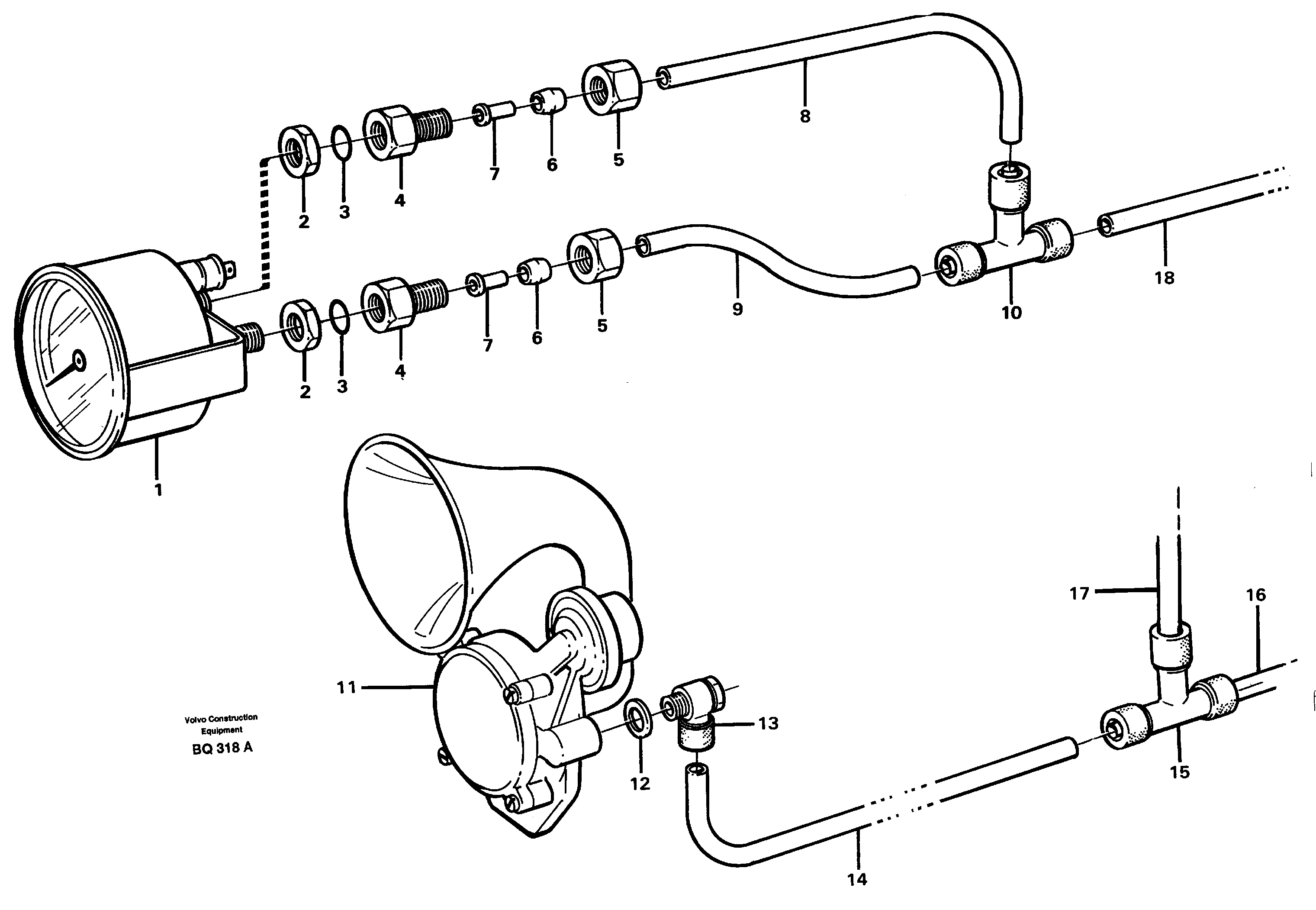 Схема запчастей Volvo A35C - 23931 Pneumatic system, pneumatic pressure gauge and horn A35C SER NO 4621-, SER NO USA 60001-