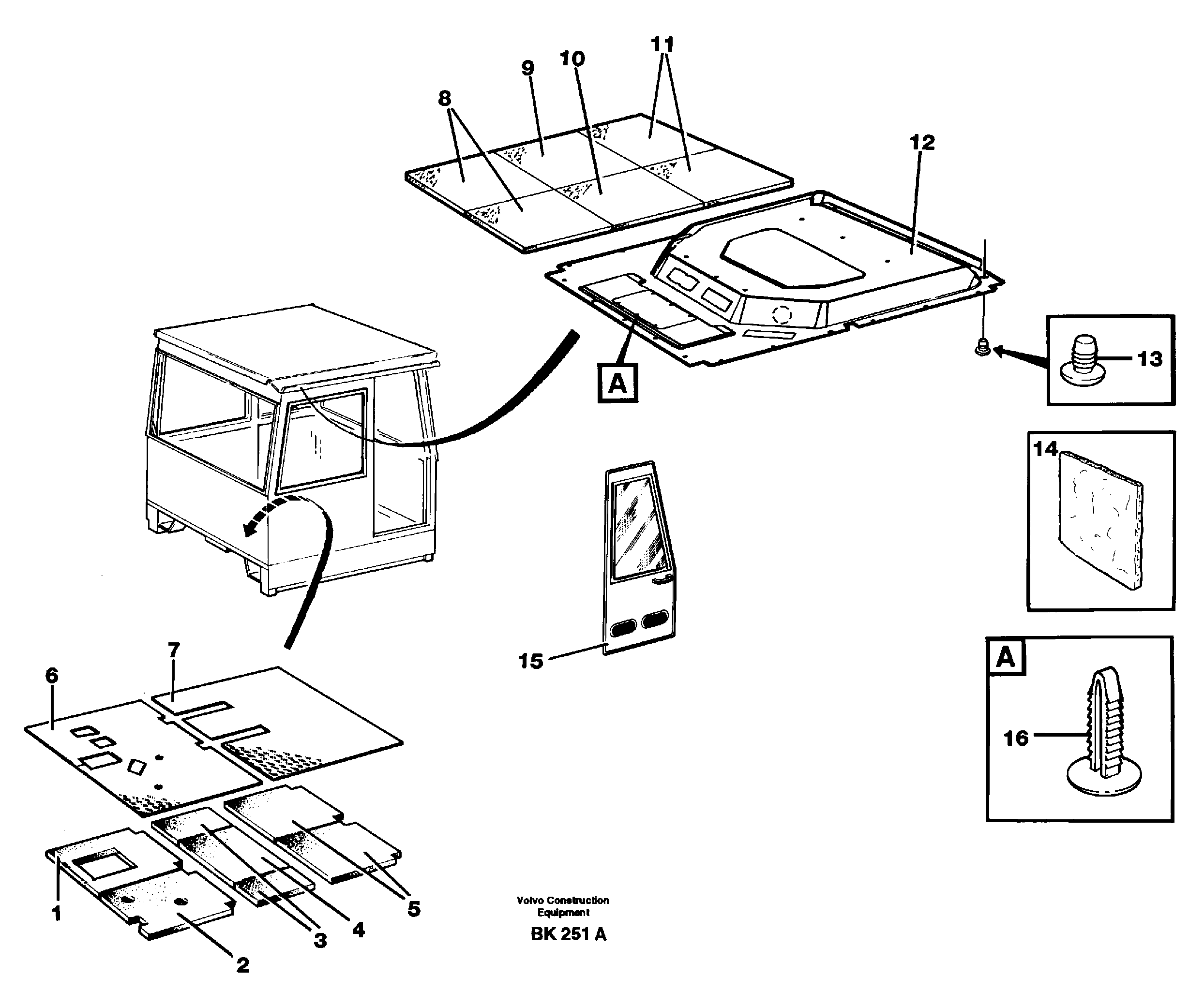 Схема запчастей Volvo A35C - 12633 Upholstery and insulation, floor and roof A35C VOLVO BM VOLVO BM A35C SER NO - 4620