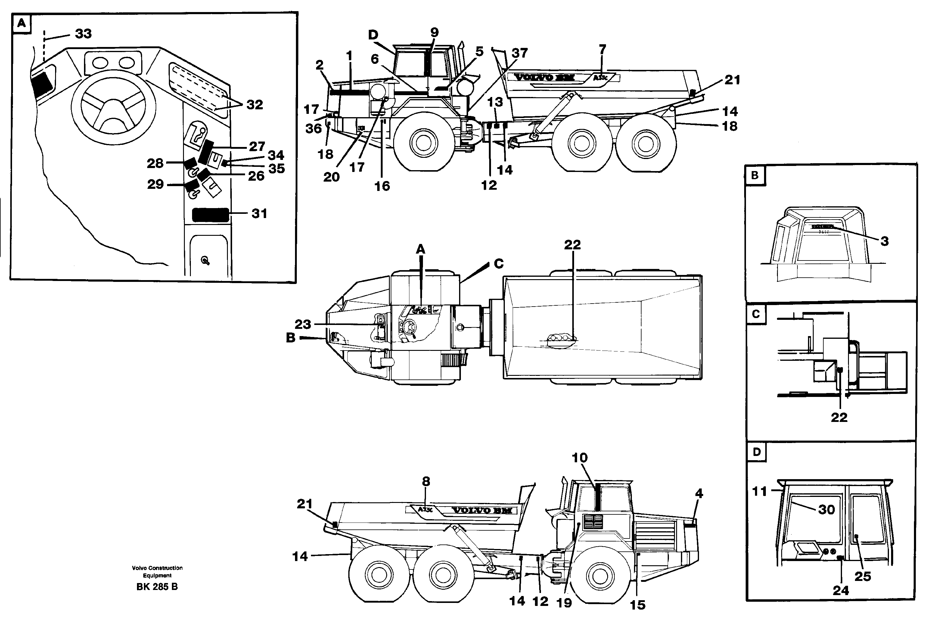 Схема запчастей Volvo A35C - 12888 Sign plates and decals A35C VOLVO BM VOLVO BM A35C SER NO - 4620