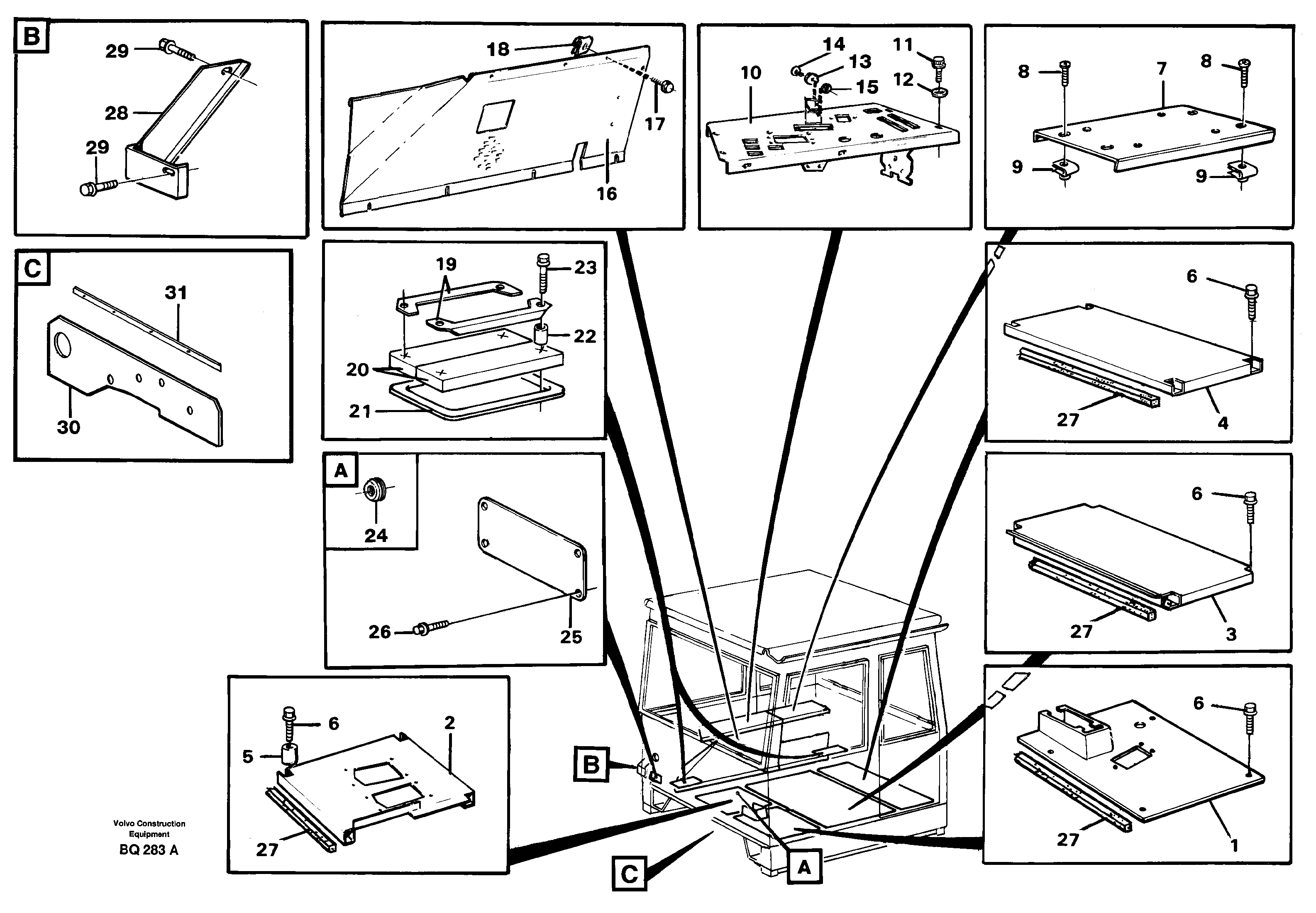 Схема запчастей Volvo A35C - 29374 Floor panels and cover plates A35C SER NO 4621-, SER NO USA 60001-