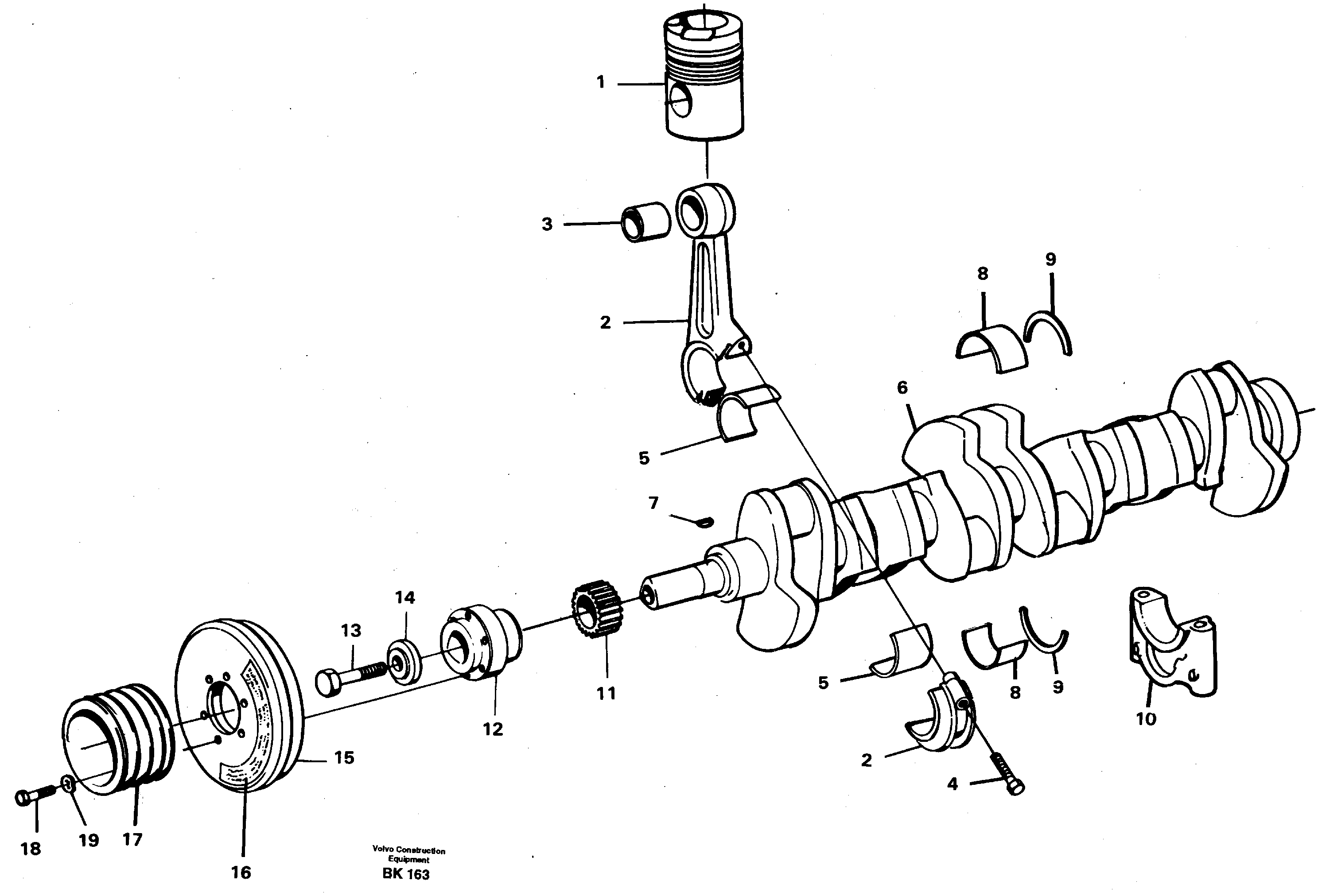 Схема запчастей Volvo A35C - 23398 Crankshaft and related parts A35C VOLVO BM VOLVO BM A35C SER NO - 4620