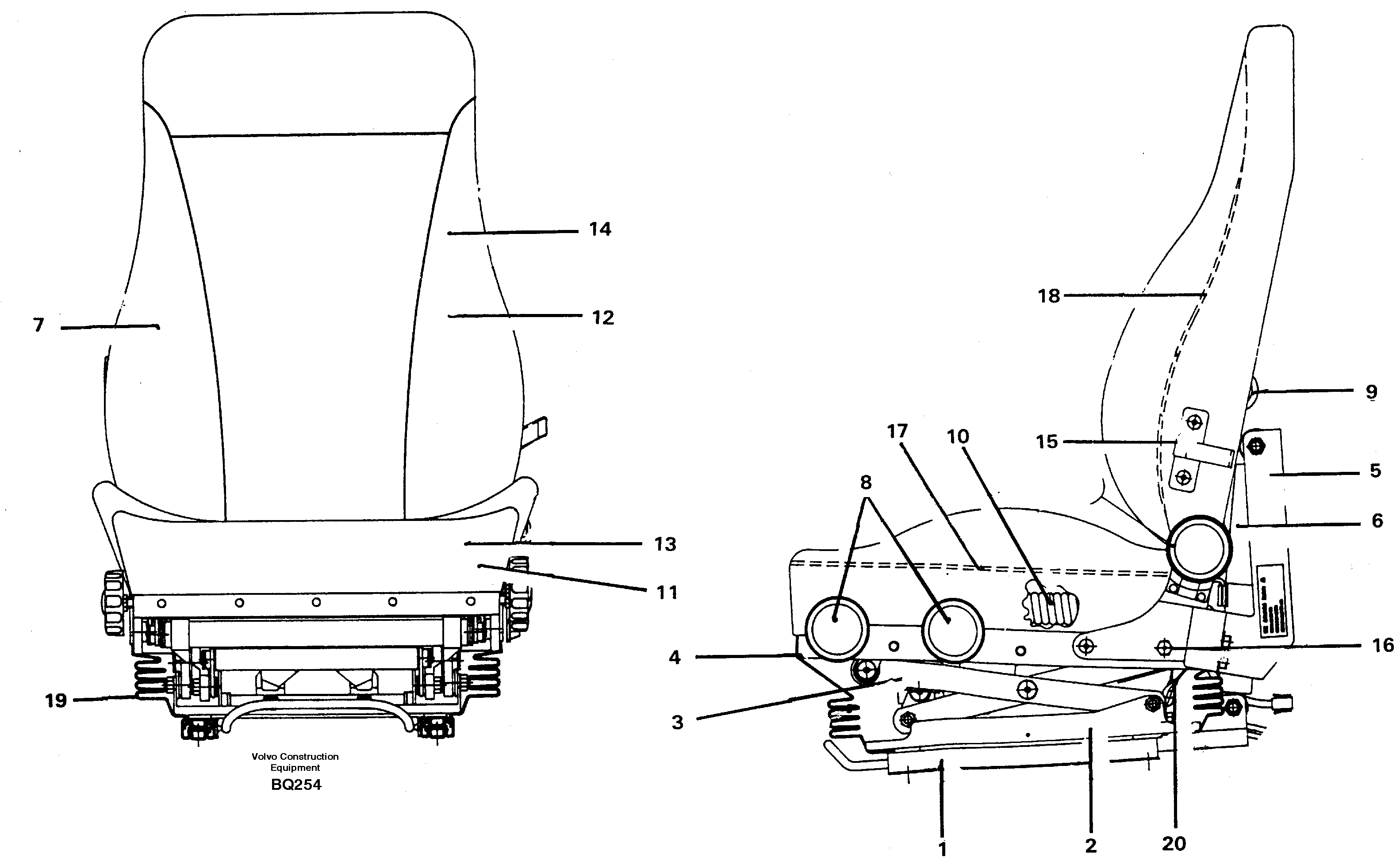 Схема запчастей Volvo A35C - 38301 Operators seat A35C SER NO 4621-, SER NO USA 60001-