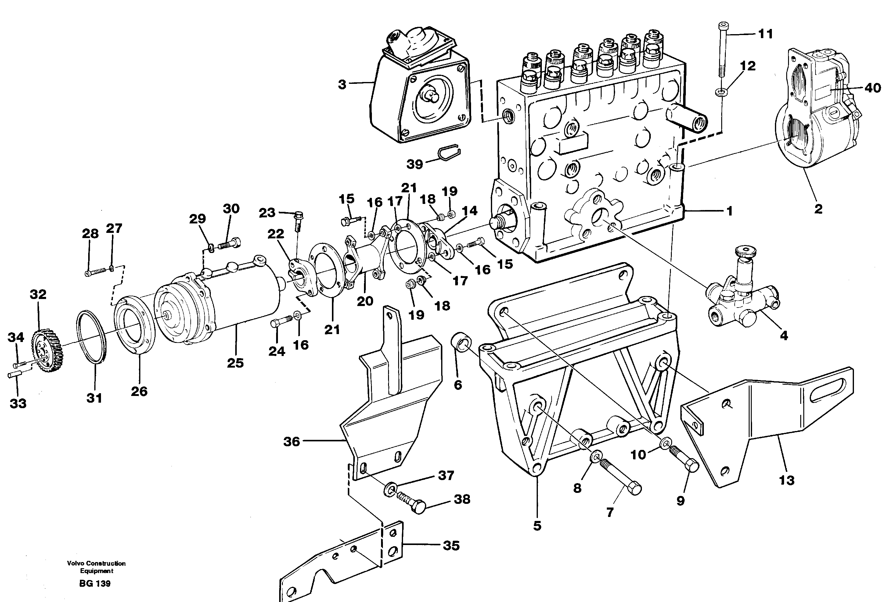 Схема запчастей Volvo A40 - 35323 Fuel injection pump with fitting parts A40 VOLVO BM VOLVO BM A40 SER NO - 1151/- 60026