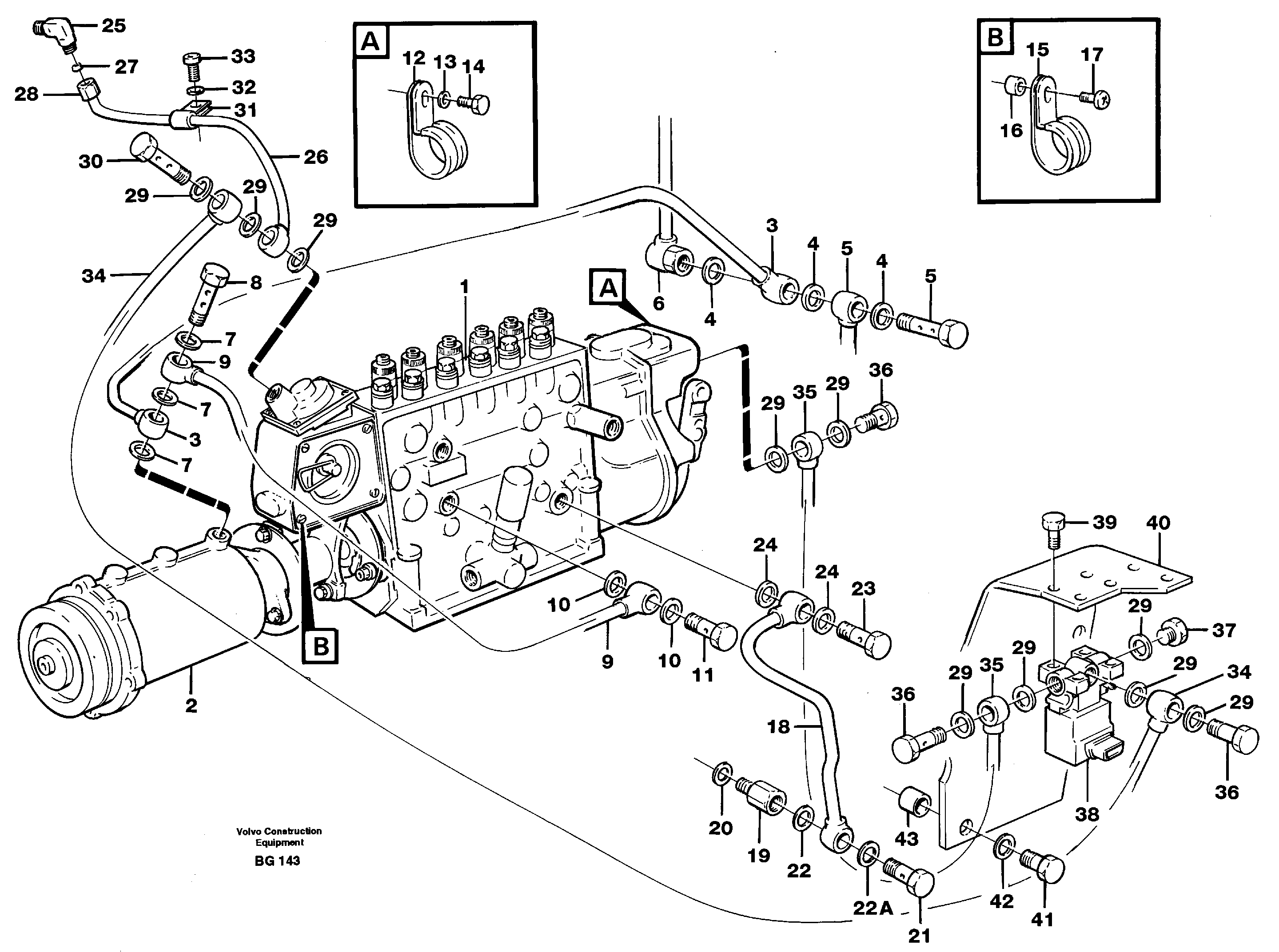 Схема запчастей Volvo A40 - 93251 Fuel injection pump, Oil pipes and vacuum hose A40 VOLVO BM VOLVO BM A40 SER NO - 1151/- 60026