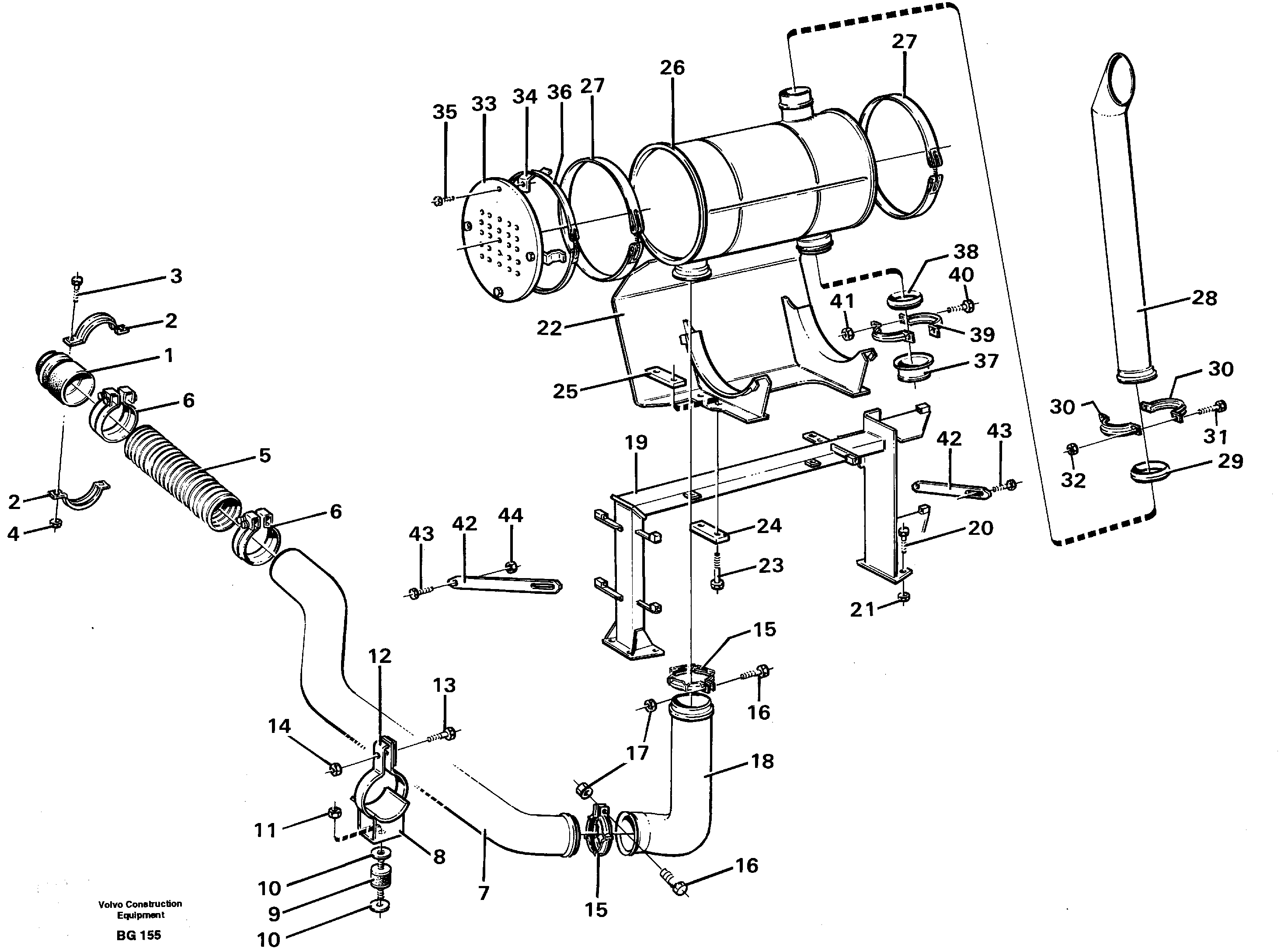 Схема запчастей Volvo A40 - 82751 Exhaust system, silencer A40 VOLVO BM VOLVO BM A40 SER NO - 1151/- 60026