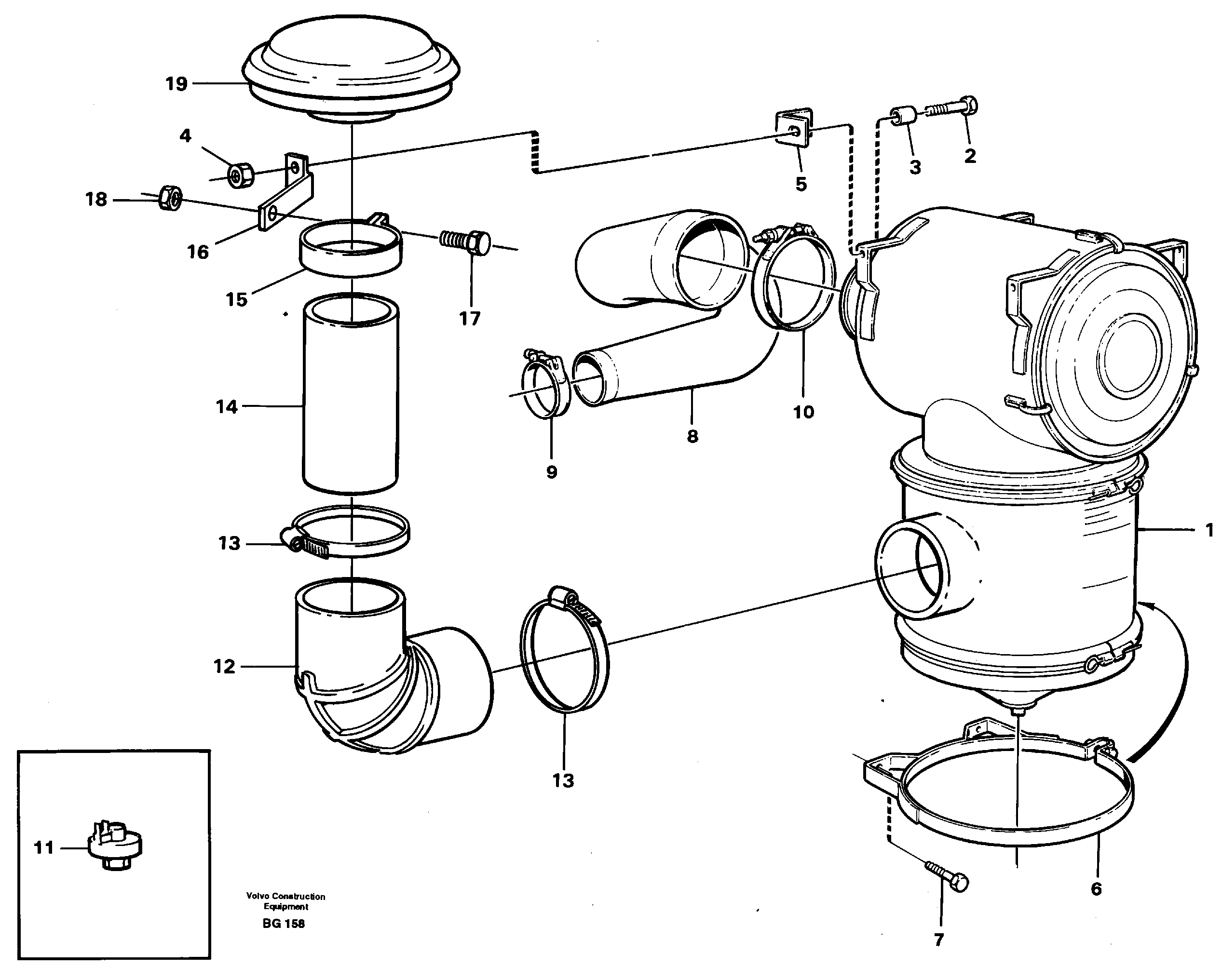Схема запчастей Volvo A40 - 57600 Air filter with fitting parts A40 VOLVO BM VOLVO BM A40 SER NO - 1151/- 60026
