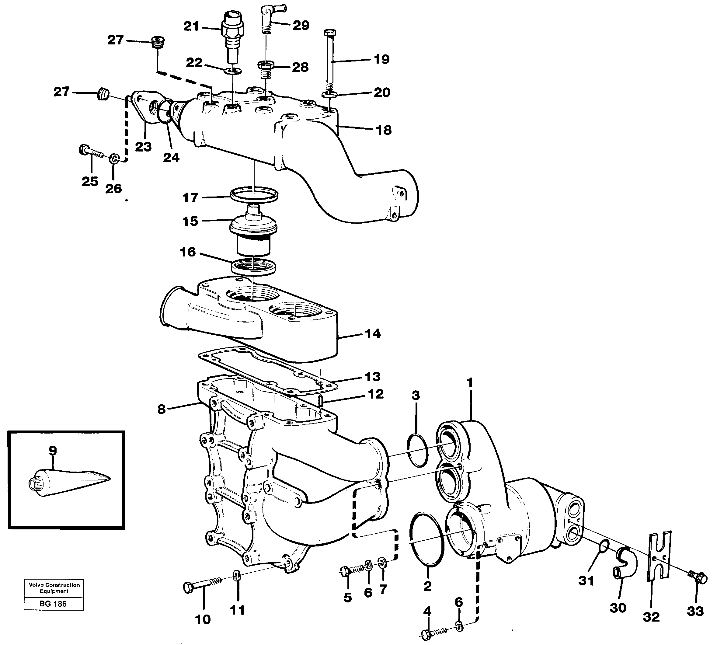Схема запчастей Volvo A40 - 11887 Water pump and thermostat housing A40 VOLVO BM VOLVO BM A40 SER NO - 1151/- 60026