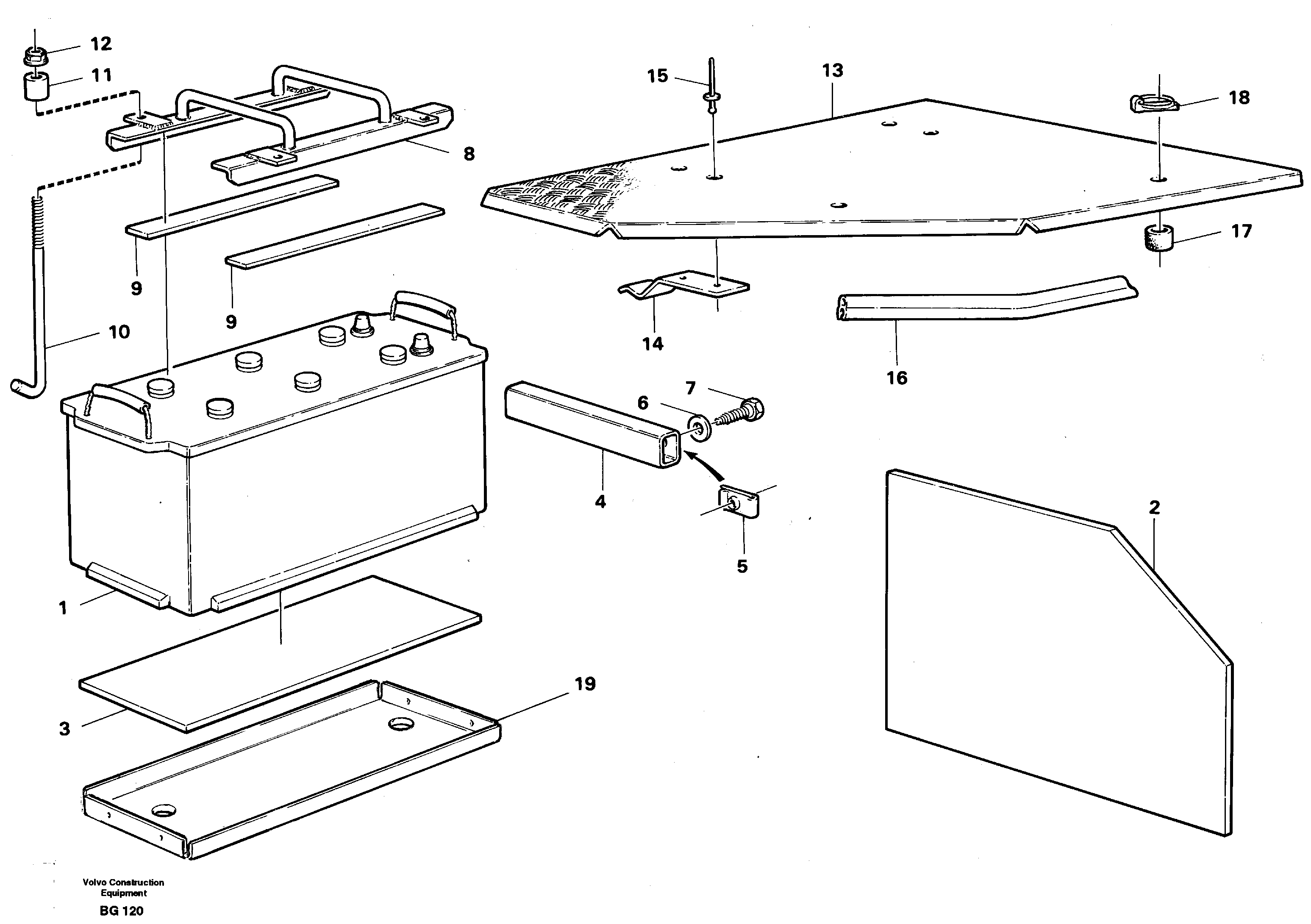 Схема запчастей Volvo A40 - 65887 Battery cover with fitting parts A40 VOLVO BM VOLVO BM A40 SER NO - 1151/- 60026
