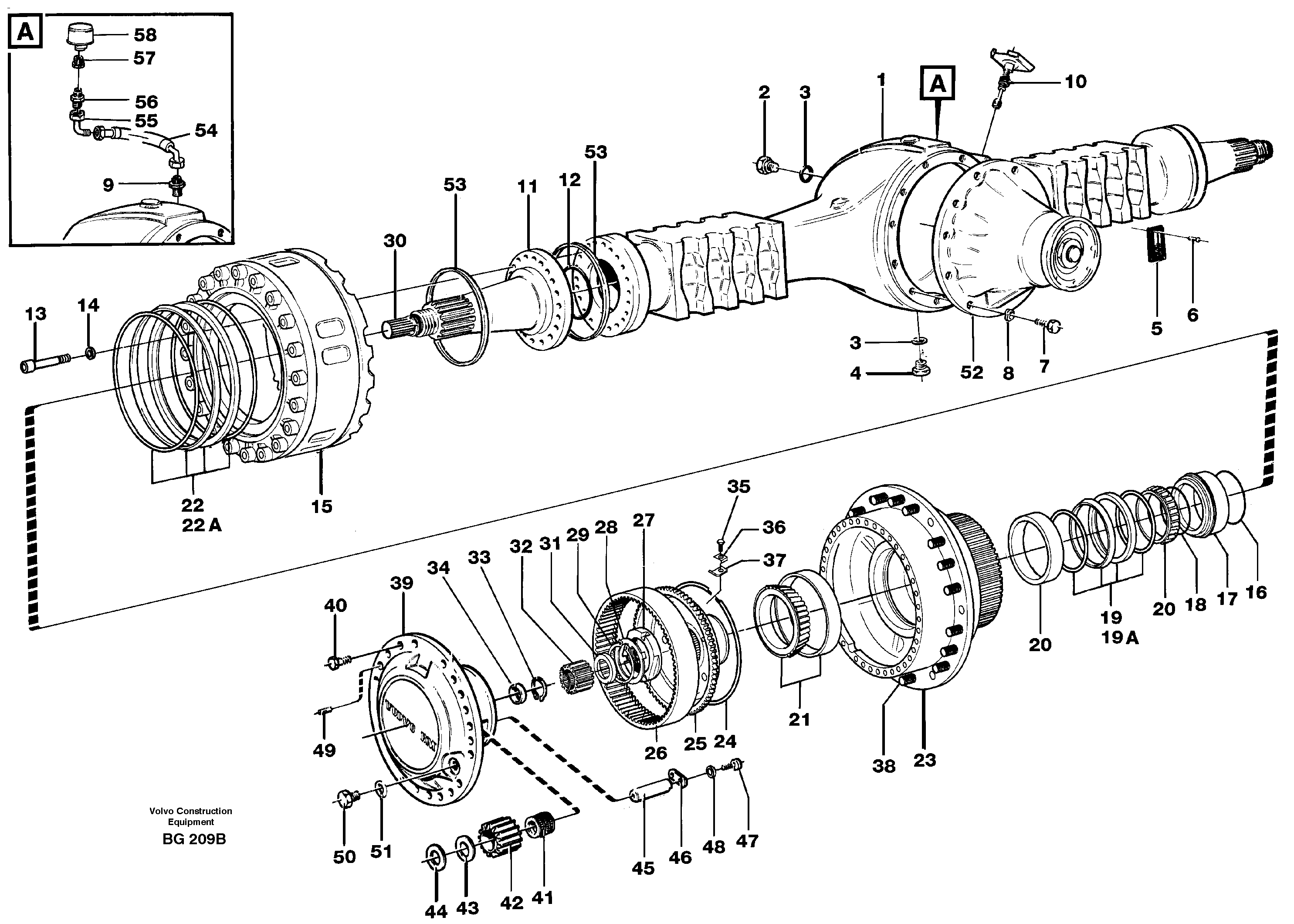 Схема запчастей Volvo A40 - 87040 Planetary axle, motor unit A40 VOLVO BM VOLVO BM A40 SER NO - 1151/- 60026