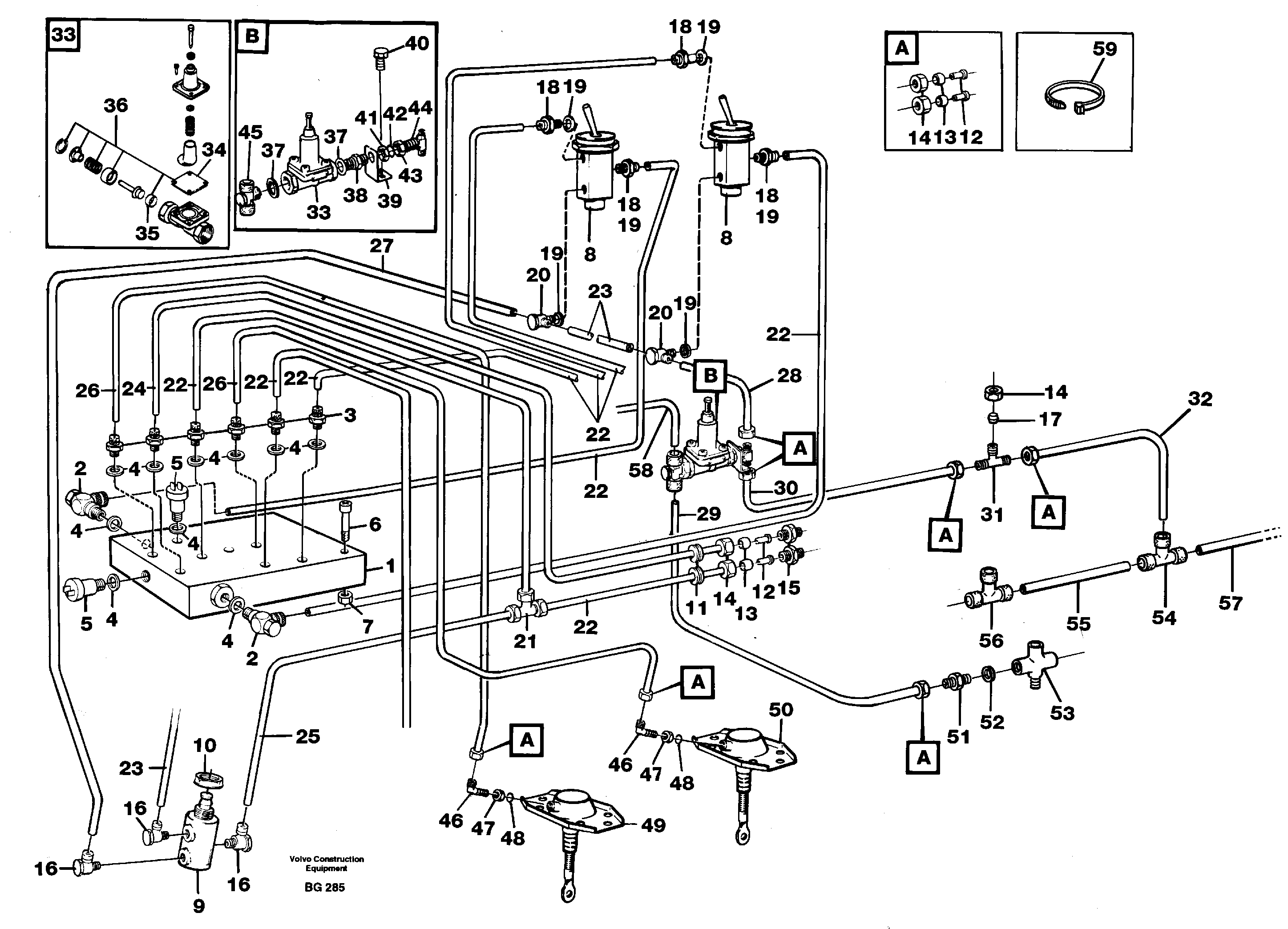 Схема запчастей Volvo A40 - 24187 Pneumatic system, diff lock, cab A40 VOLVO BM VOLVO BM A40 SER NO - 1151/- 60026