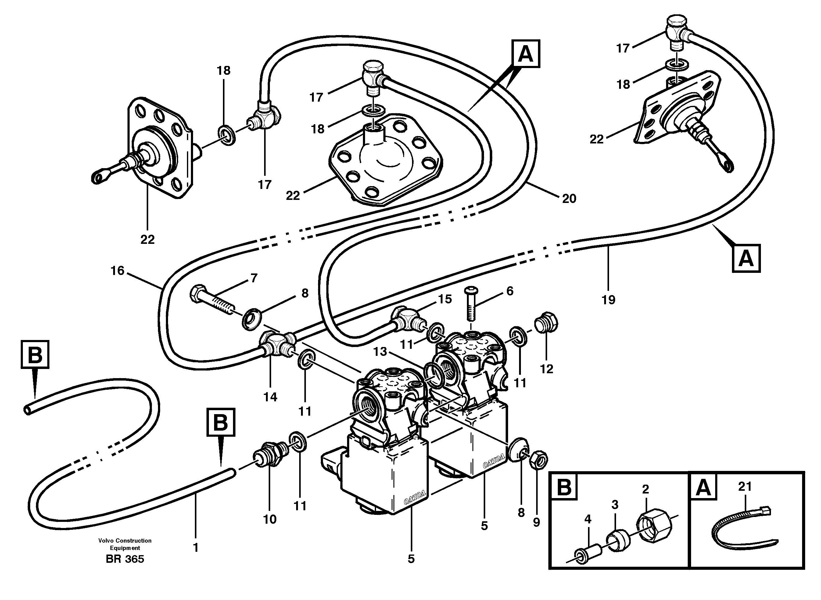 Схема запчастей Volvo A40 - 64308 Pneumatic system, 6x6 and diff lock, load unit A40 SER NO 1201-, SER NO USA 60101-