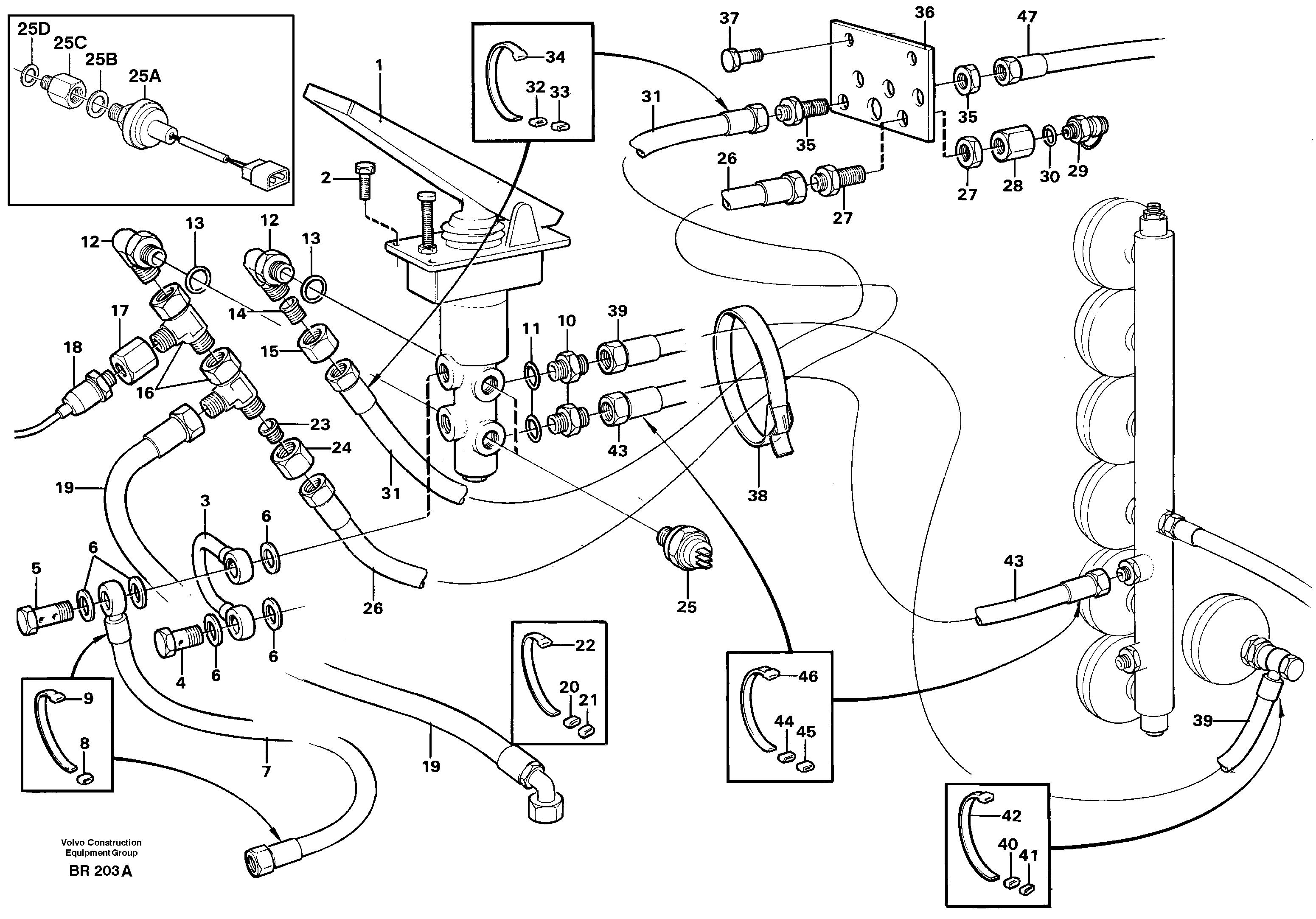 Схема запчастей Volvo A40 - 91961 Hydraulic brake system, cab A40 SER NO 1201-, SER NO USA 60101-