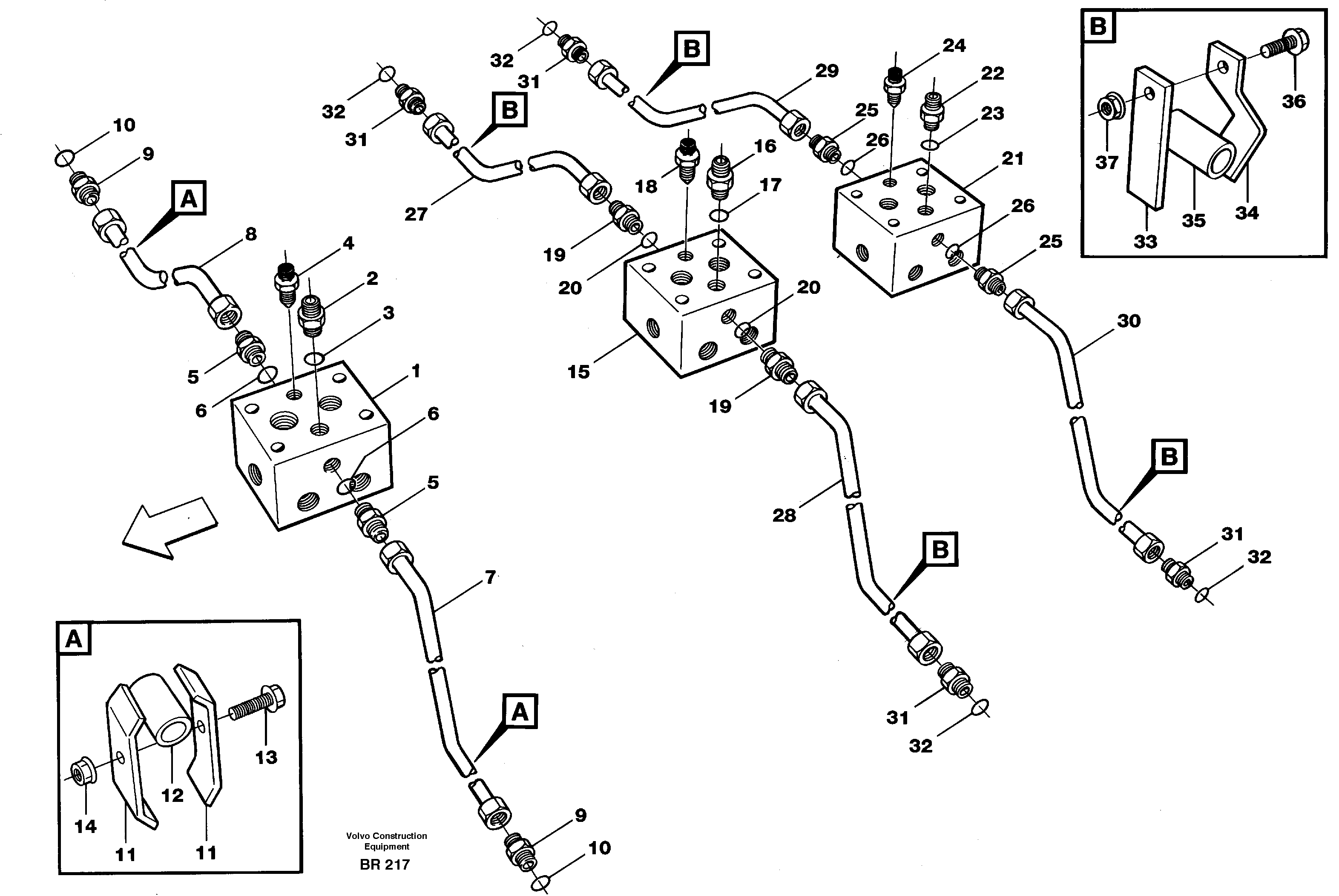 Схема запчастей Volvo A40 - 84128 Brake pipe with fitting parts A40 SER NO 1201-, SER NO USA 60101-