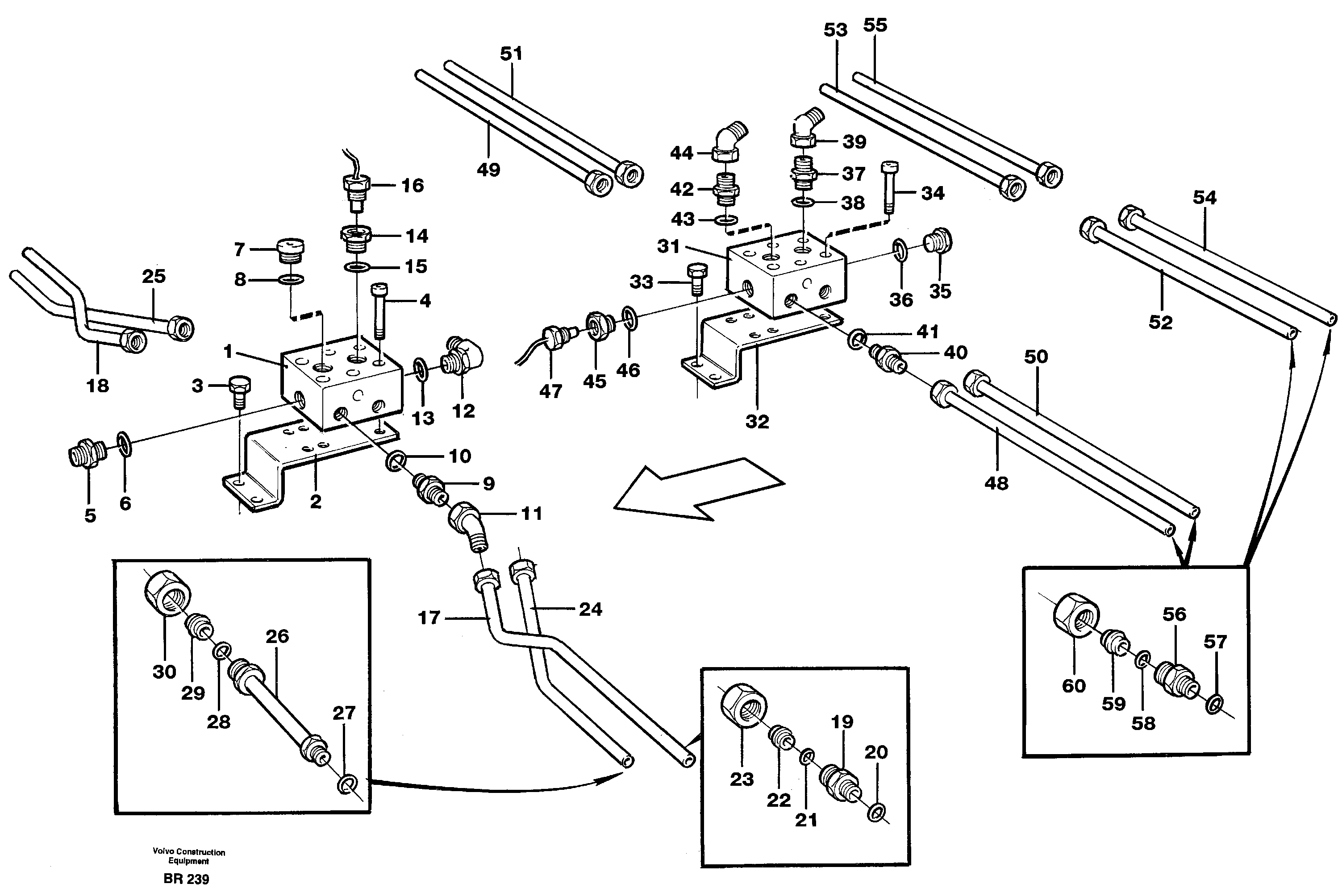 Схема запчастей Volvo A40 - 35238 Система охлаждения для тормозов, мосты A40 SER NO 1201-, SER NO USA 60101-