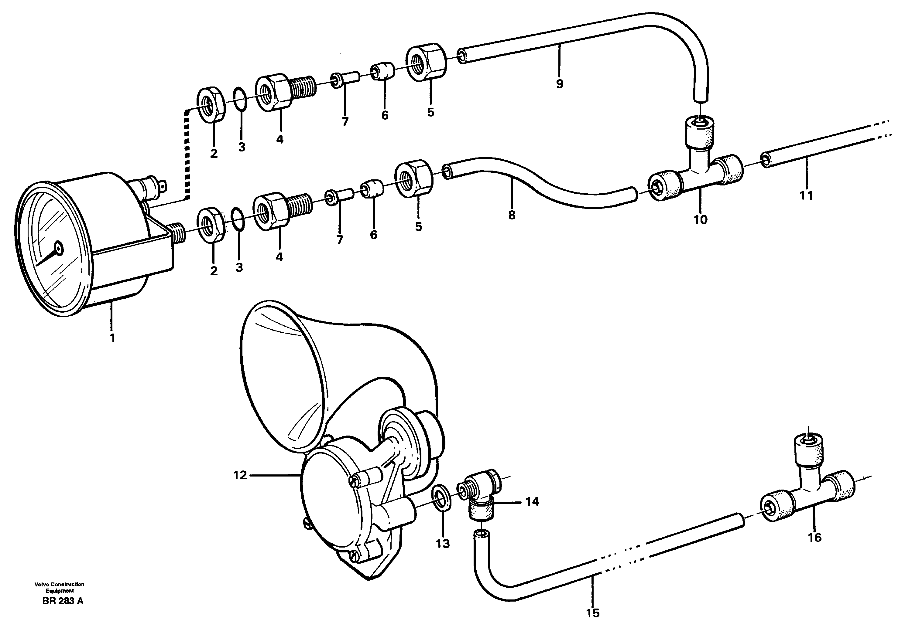 Схема запчастей Volvo A40 - 36352 Pneumatic system, pneumatic pressure gauge and horn A40 SER NO 1201-, SER NO USA 60101-