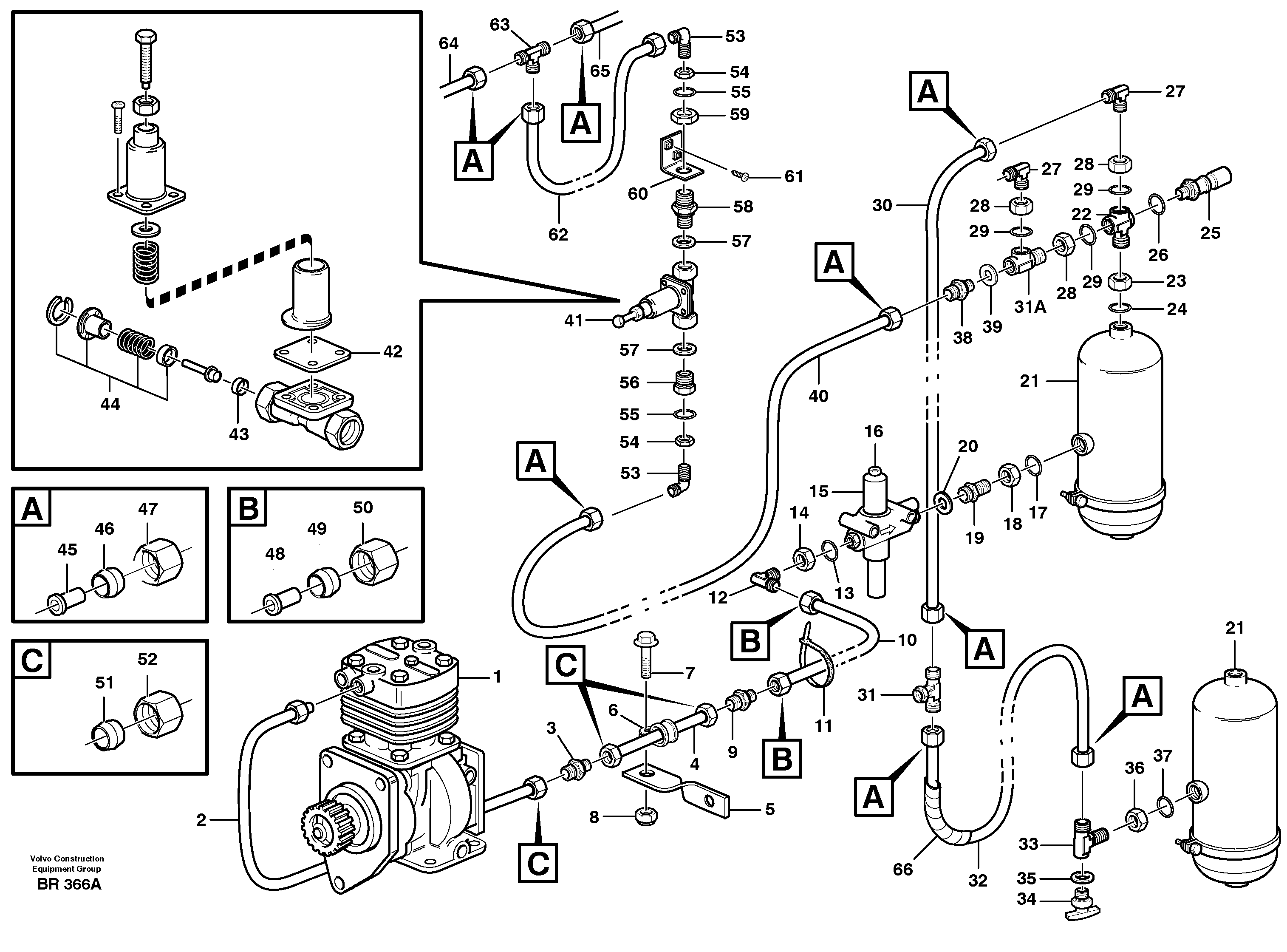 Схема запчастей Volvo A40 - 64310 Feed lines, wet tank and regulator A40 SER NO 1201-, SER NO USA 60101-